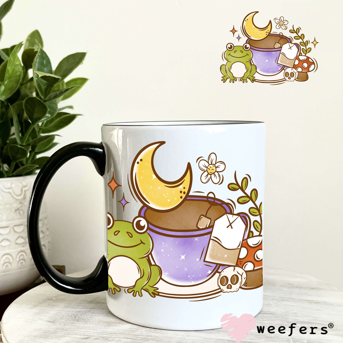 Tea Time Froggy Vibes UV DTF Cup Wrap 11oz Coffee Mug Weefers