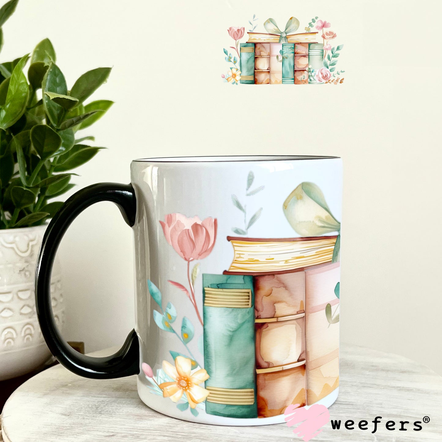 Pastel Floral Books UV DTF Cup Wrap 11oz Coffee Mug Weefers