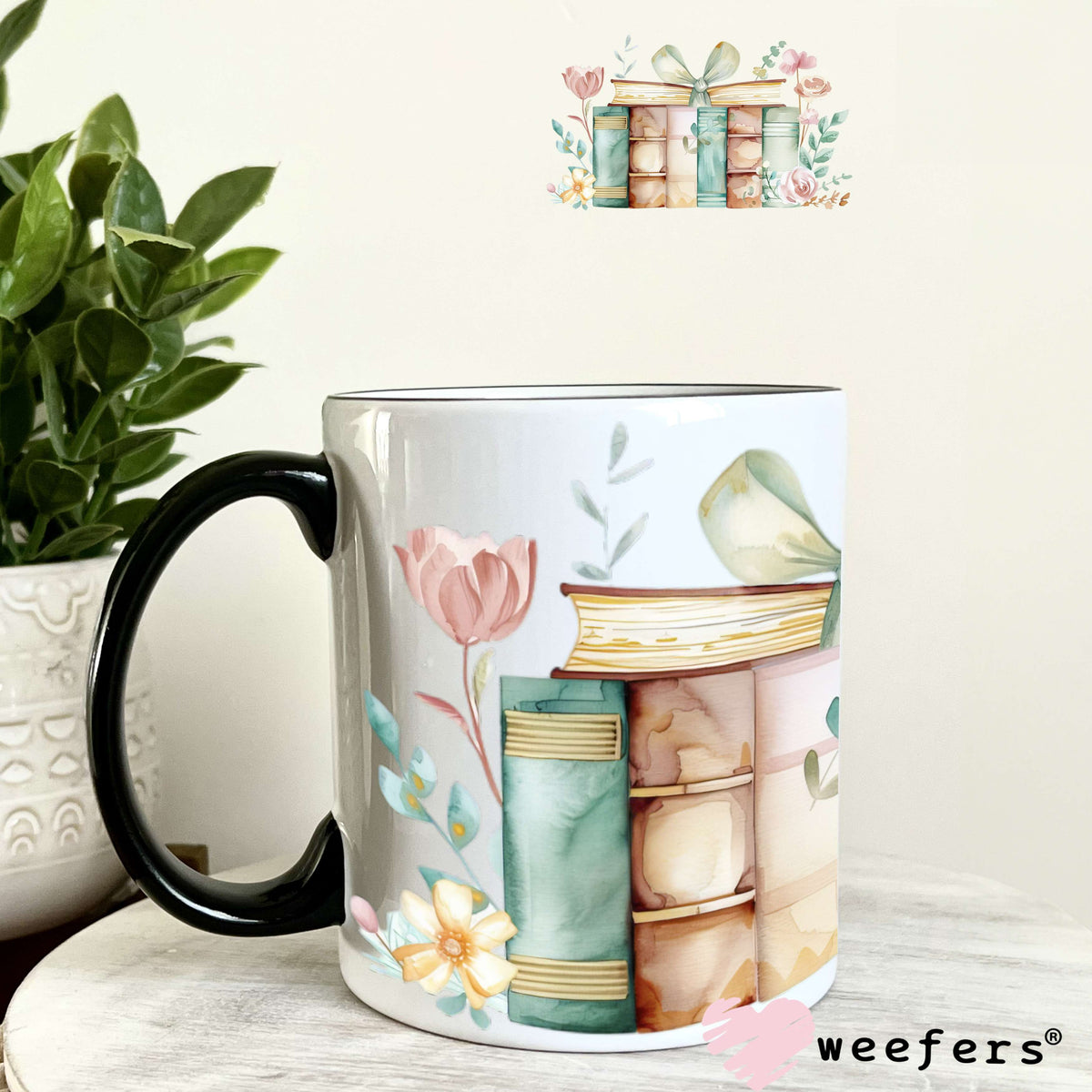 Pastel Floral Books UV DTF Cup Wrap 11oz Coffee Mug Weefers