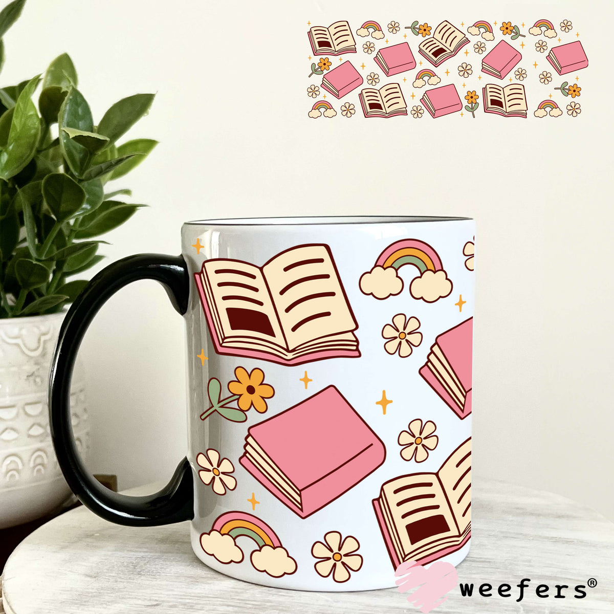 Lost in Books and Rainbows UV DTF Cup Wrap 11oz Coffee Mug Weefers