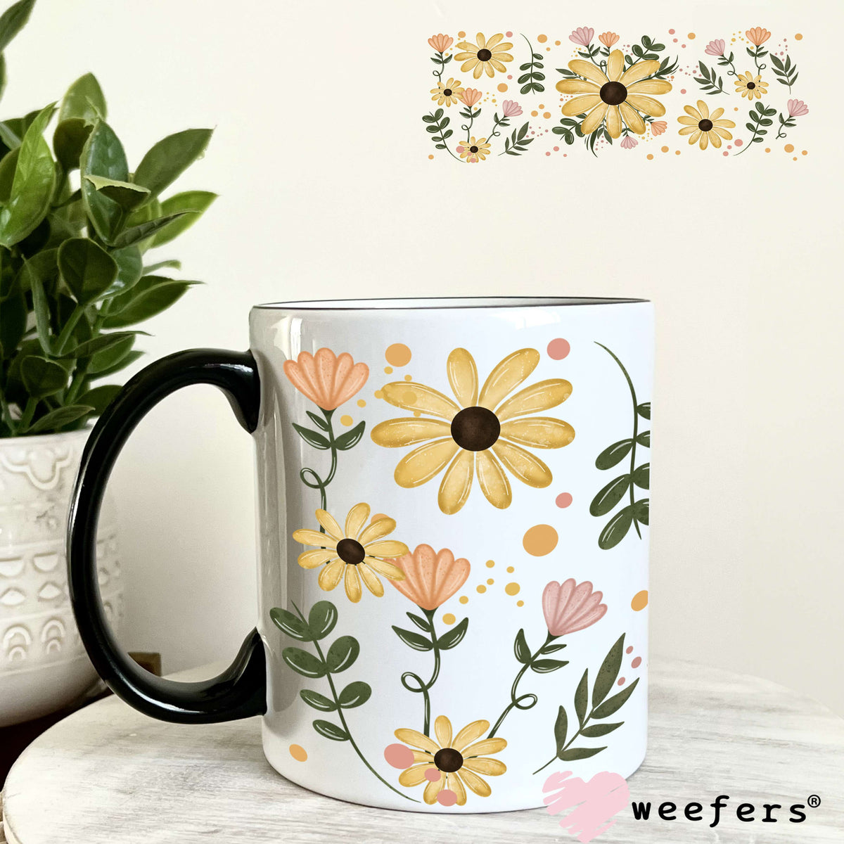 Yellow Daisy Delight UV DTF Cup Wrap 11oz Coffee Mug Weefers