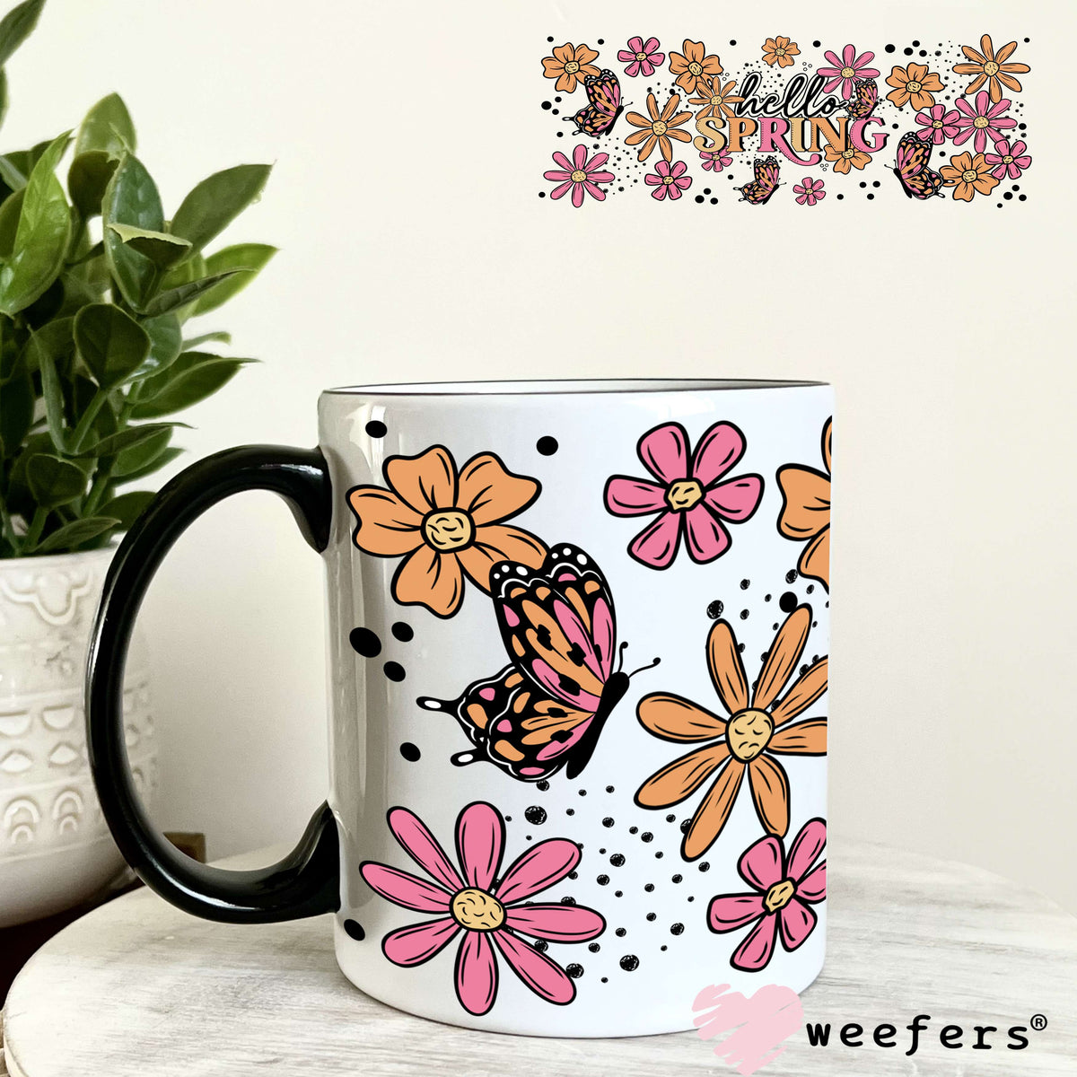 Hello Spring Pink Orange UV DTF Cup Wrap 11oz Coffee Mug Weefers