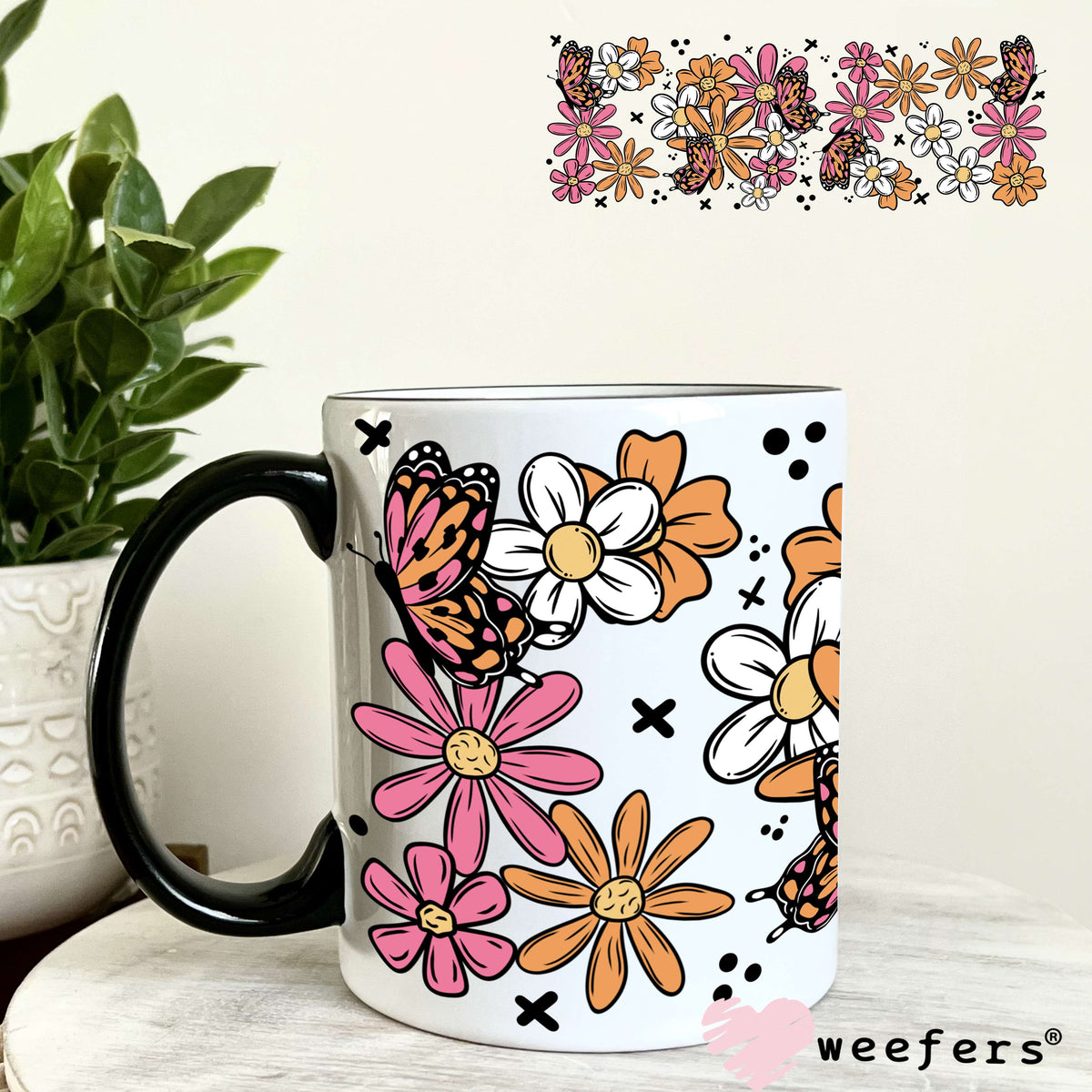 Spring Pink and Orange Flowers UV DTF Cup Wrap 11oz Coffee Mug Weefers