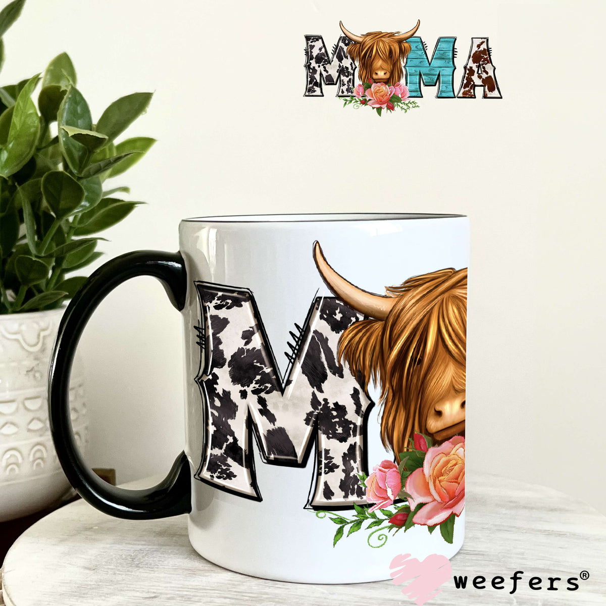 Mama Highlander Cow Western UV DTF Decal 11oz Coffee Mug Weefers