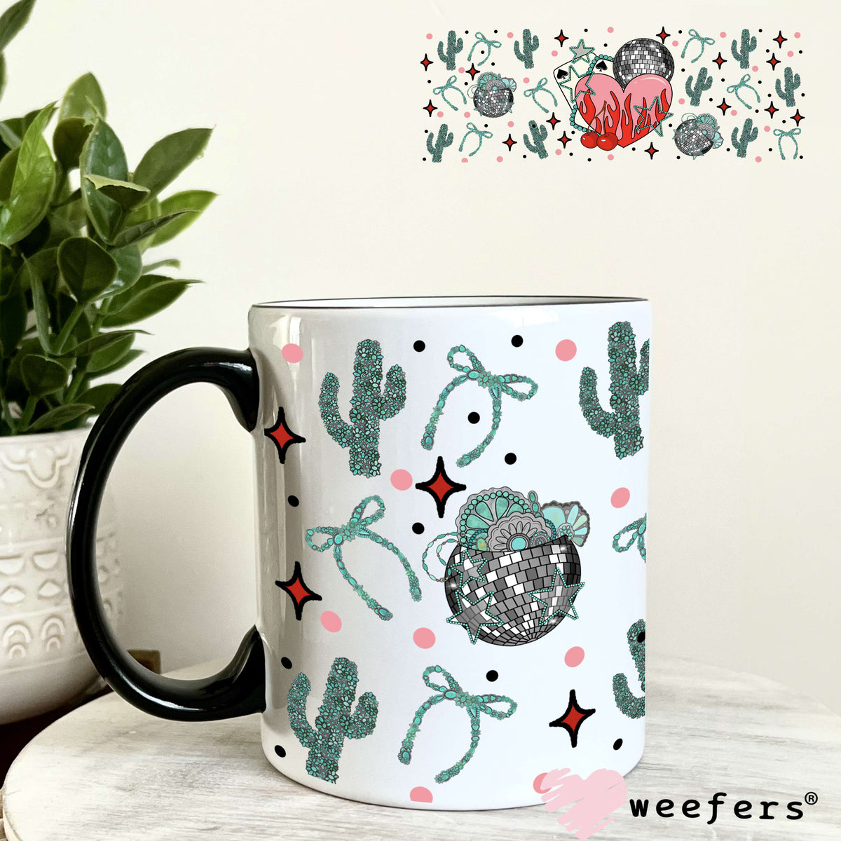 Western Cherry Heart Disco UV DTF Cup Wrap - WEEFERS EXCLUSIVE WRAP 11oz Coffee Mug Weefers
