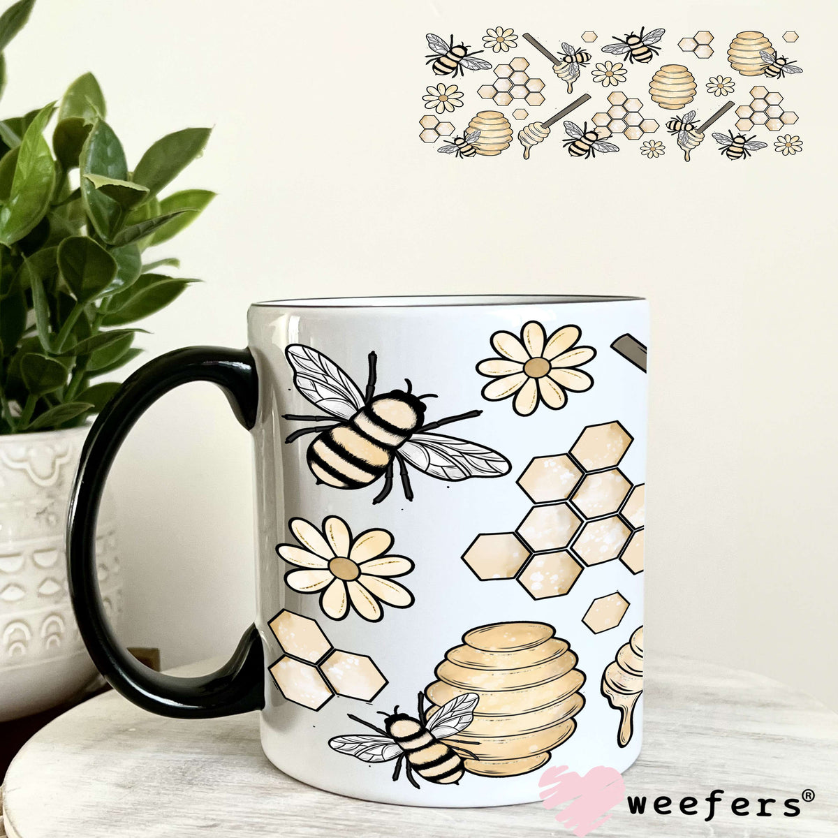 Watercolor Bees and Honey UV DTF Cup Wrap 11oz Coffee Mug Weefers