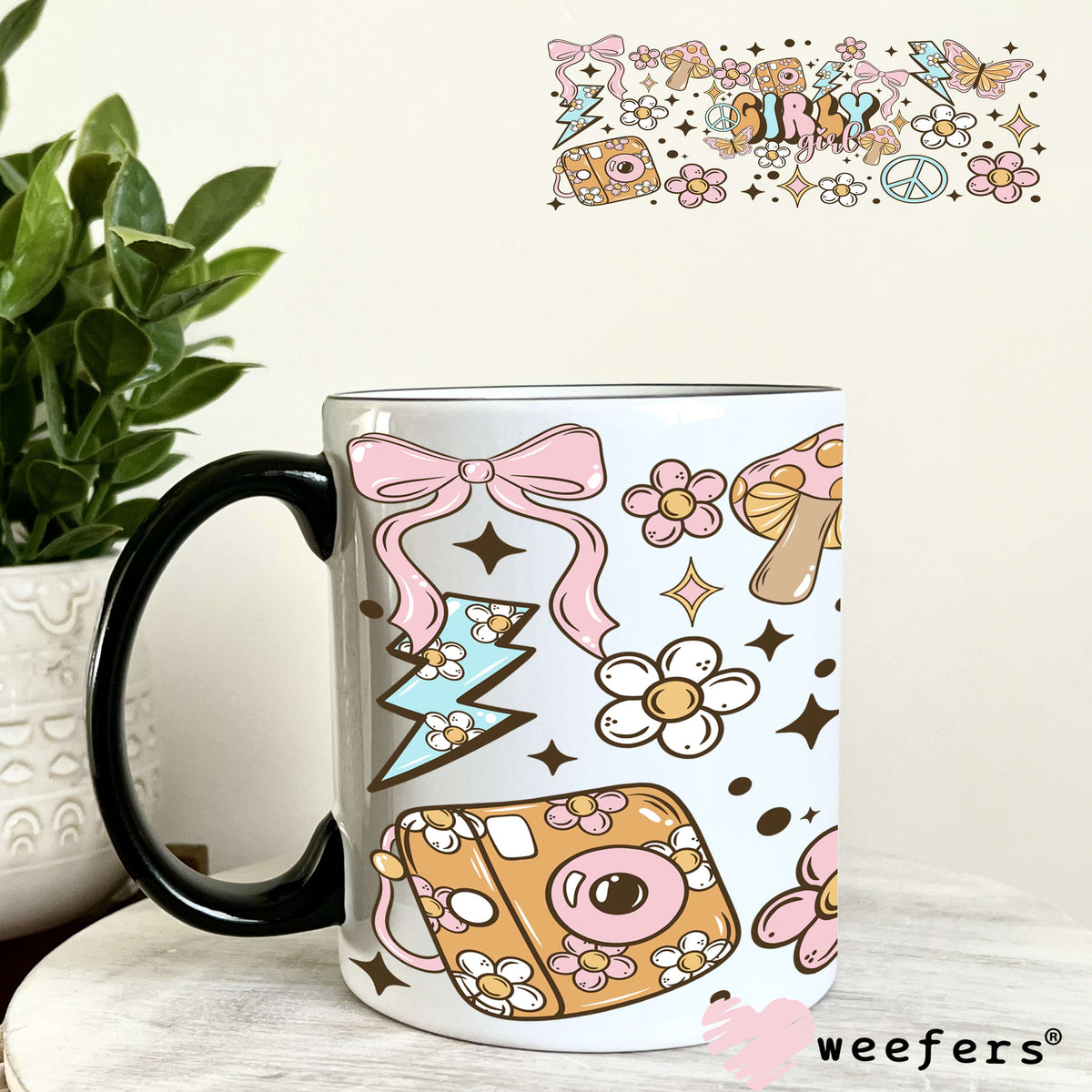 Girly girl Peace Signs UV DTF Cup Wrap 11oz Coffee Mug Weefers