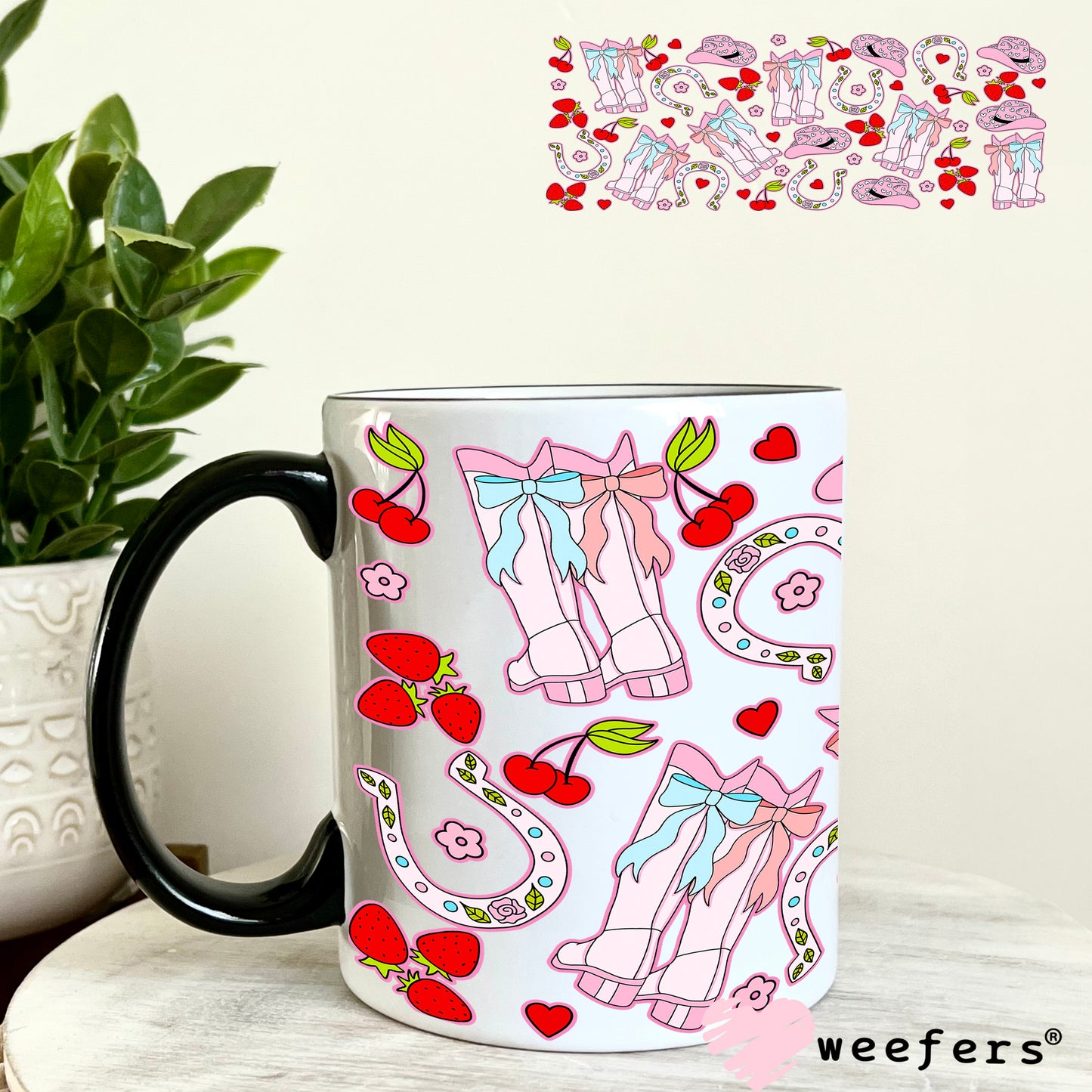Girly Cowgirl Coquette Vibes UV DTF Cup Wrap 11oz Coffee Mug Weefers