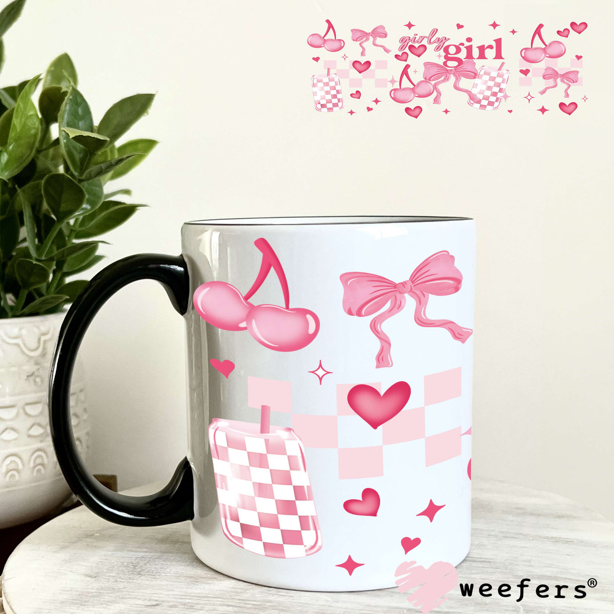 Girly Girl Pink Coquette Vibes UV DTF Cup Wrap 11oz Coffee Mug Weefers