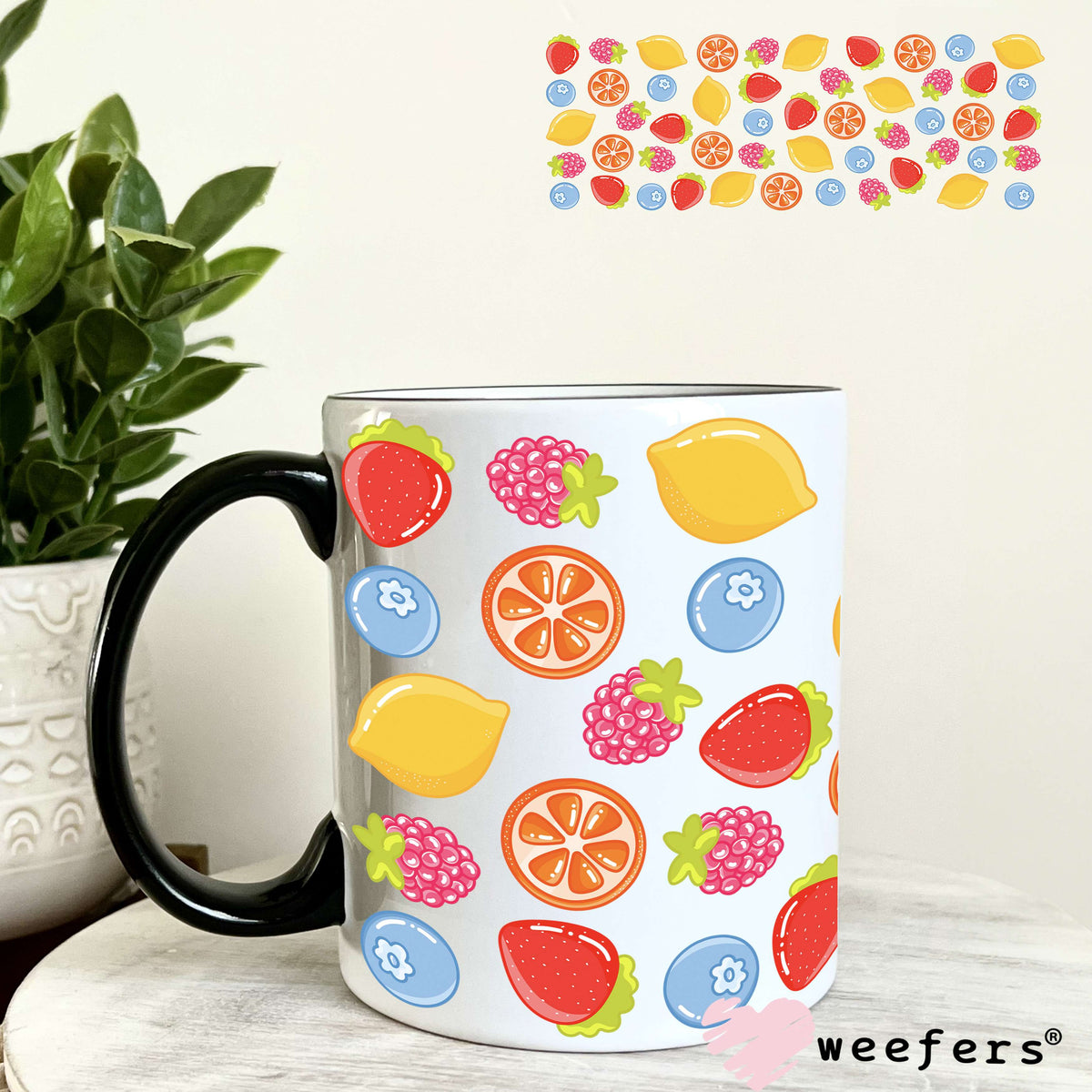 Bright Sunny Fruity Fruits UV DTF Cup Wrap 11oz Coffee Mug Weefers