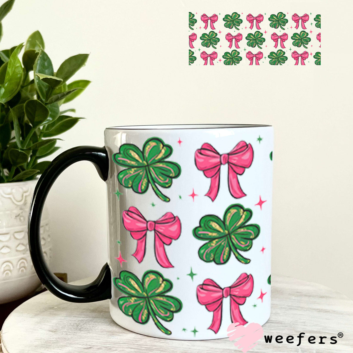Shamrocks and Coquette Pink Bows UV DTF Cup Wrap - WEEFERS EXCLUSIVE WRAP Weefers