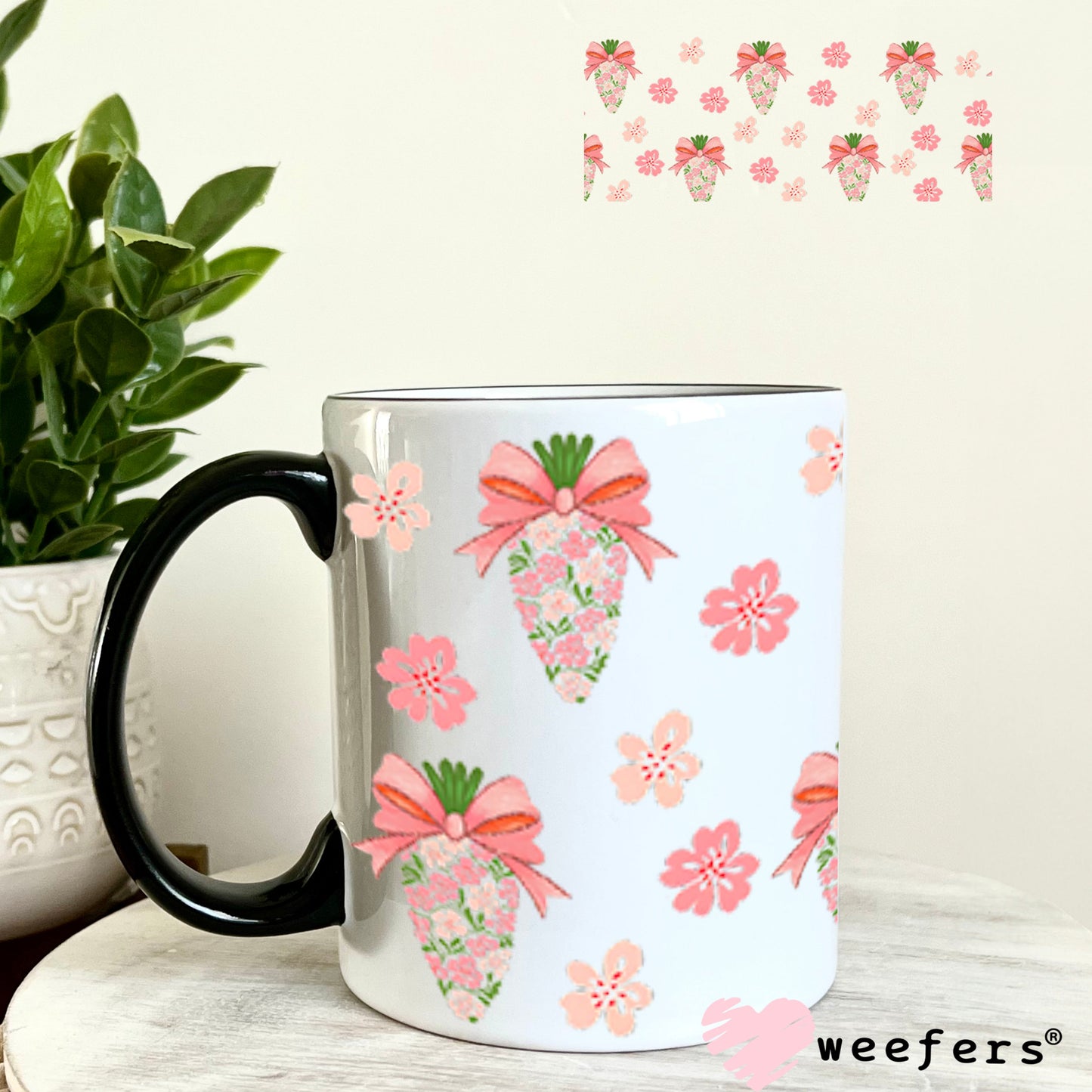 Blush Pink and Green Floral Easter Carrots UV DTF Cup Wrap - WEEFERS EXCLUSIVE WRAP Weefers