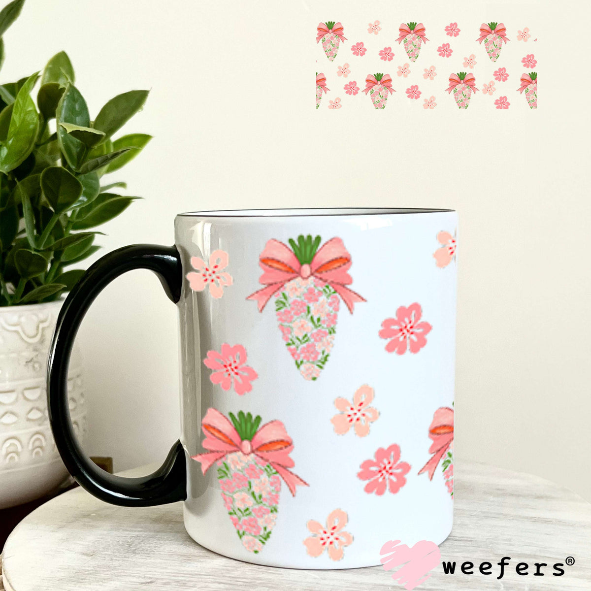 Blush Pink and Green Floral Easter Carrots UV DTF Cup Wrap - WEEFERS EXCLUSIVE WRAP Weefers