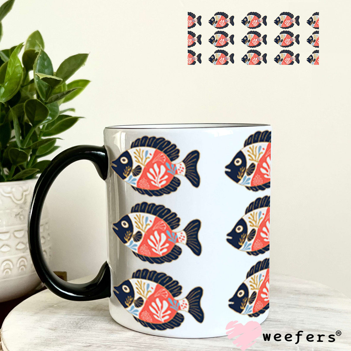 School of Blue and Coral Fishes UV DTF Cup Wrap - WEEFERS EXCLUSIVE WRAP Weefers