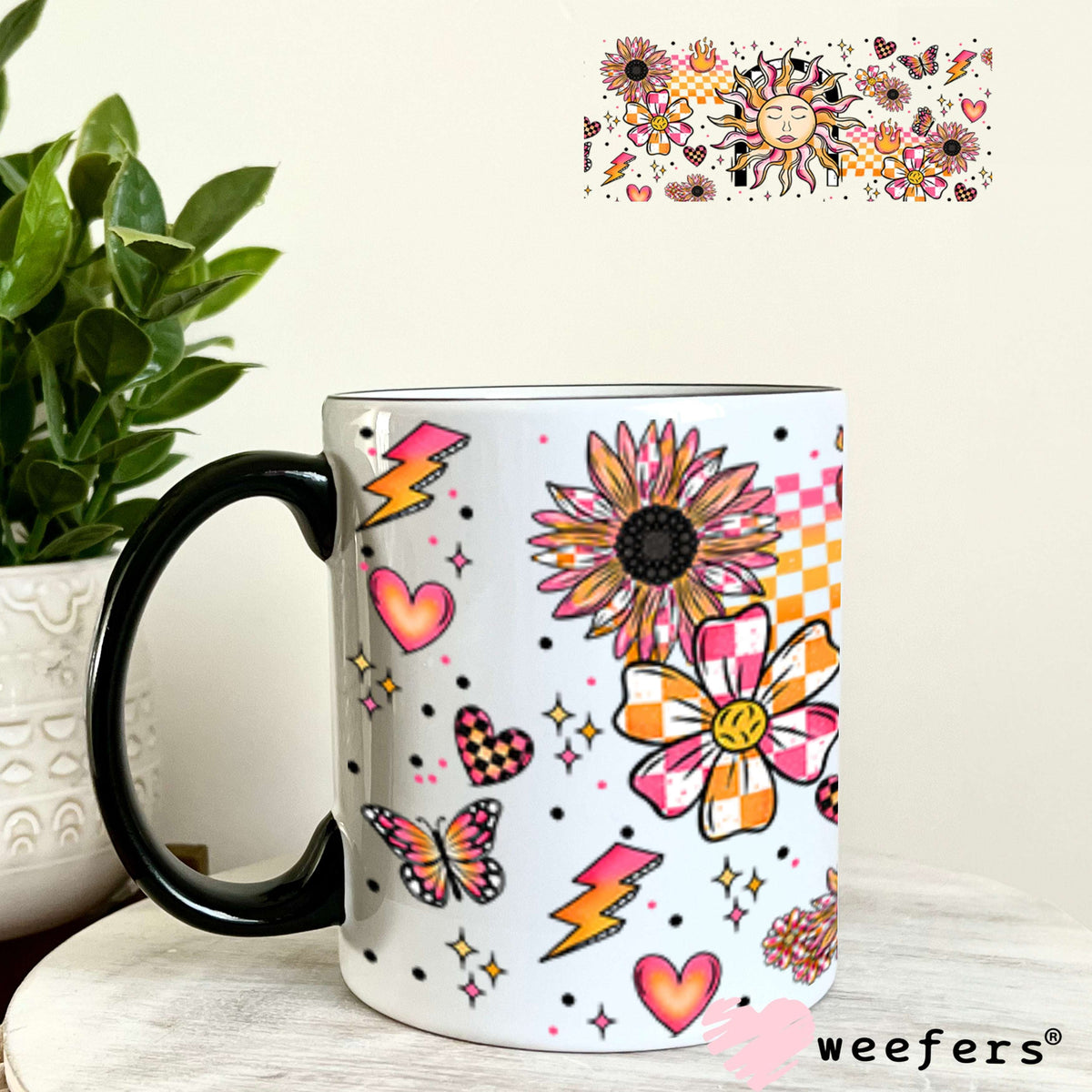 Sun and Flowers Orange and Pink Dreams Cowgirl UV DTF Cup Wrap 11oz Coffee Mug Cup Wrap Weefers