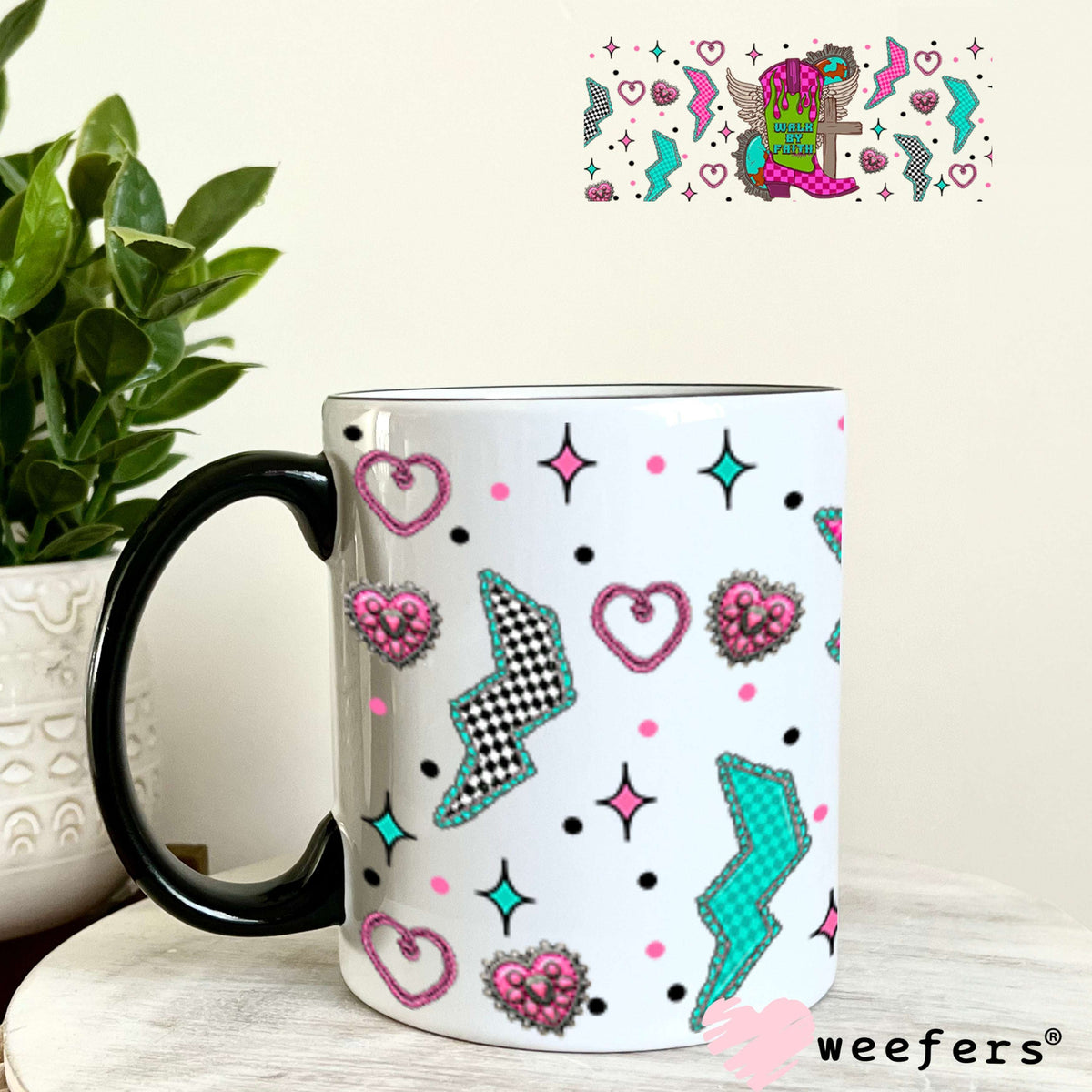 Walk By Faith Pink and Teal Cowgirl UV DTF Cup Wrap 11oz Coffee Mug Cup Wrap Weefers