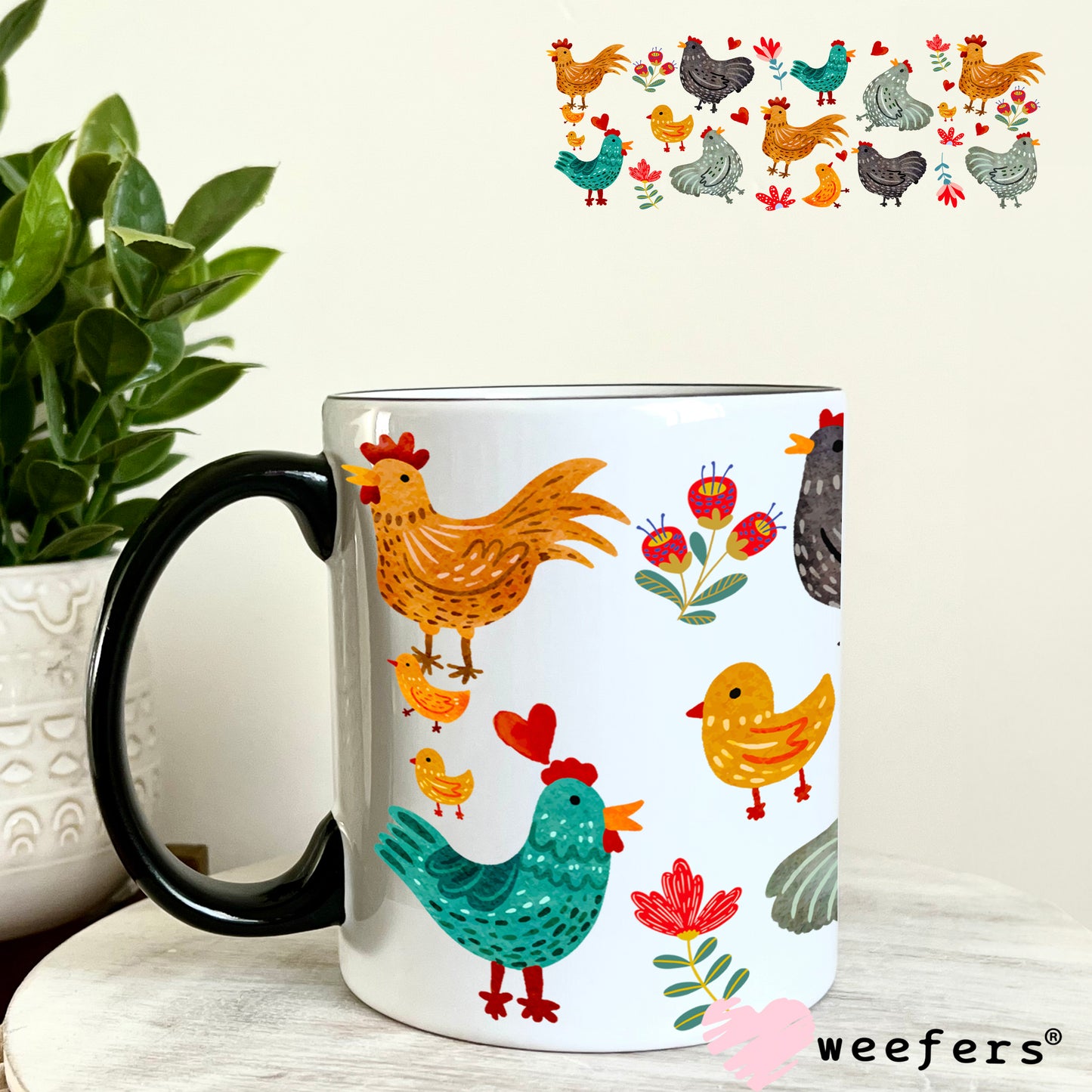 Farm Chicken friends UV DTF Cup Wrap 11oz Coffee Mug Weefers