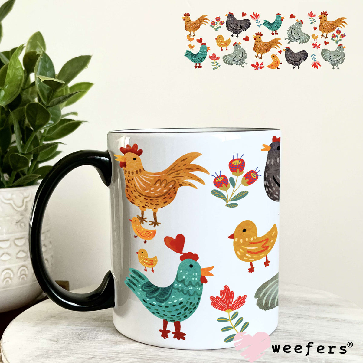 Farm Chicken friends UV DTF Cup Wrap 11oz Coffee Mug Weefers