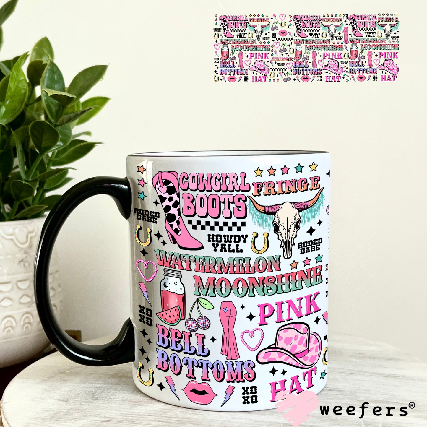 Cowgirl Favorite Things UV DTF Cup Wrap 11oz Coffee Mug Weefers