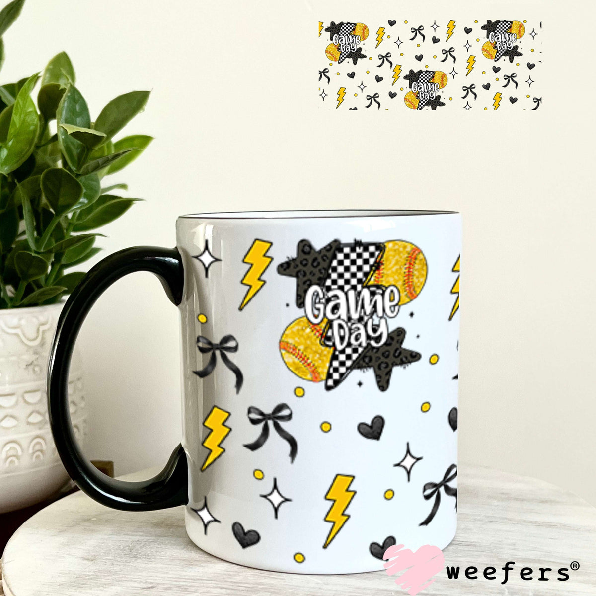 Softball Gameday Lightening Bolts UV DTF Cup Wrap - WEEFERS EXCLUSIVE WRAP 11oz Coffee Mug Cup Wrap Weefers