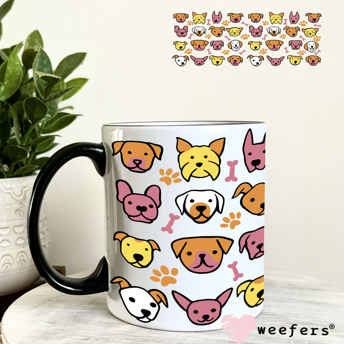 Stacked Dog Faces UV DTF Cup Wrap 11oz Coffee Mug Weefers