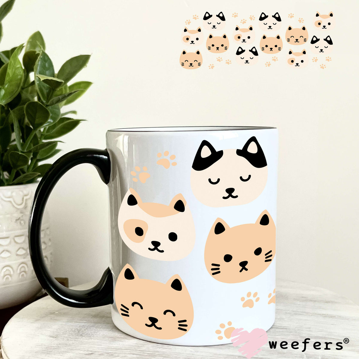 Stacked Cat Faces UV DTF Cup Wrap 11oz Coffee Mug Weefers