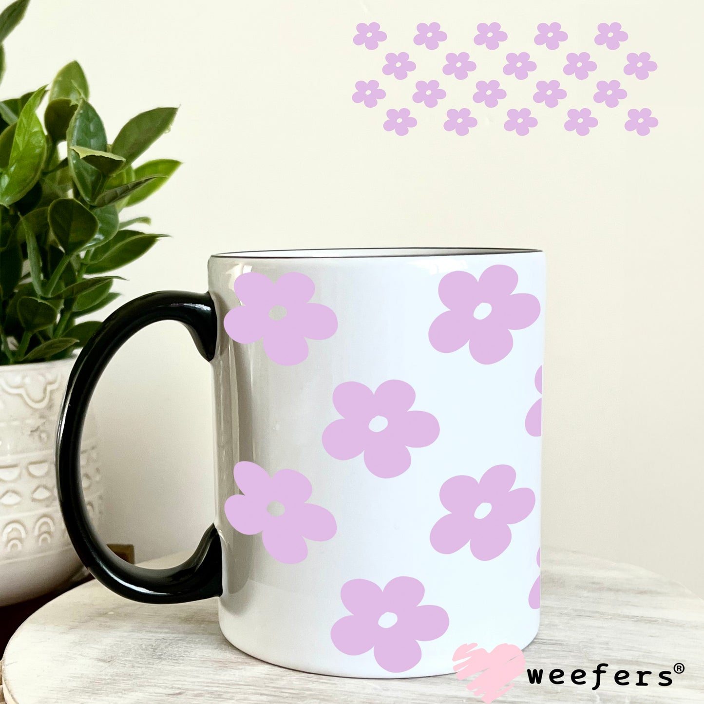 Purple Daisy Flowers UV DTF Cup Wrap 11oz Coffee Mug Weefers