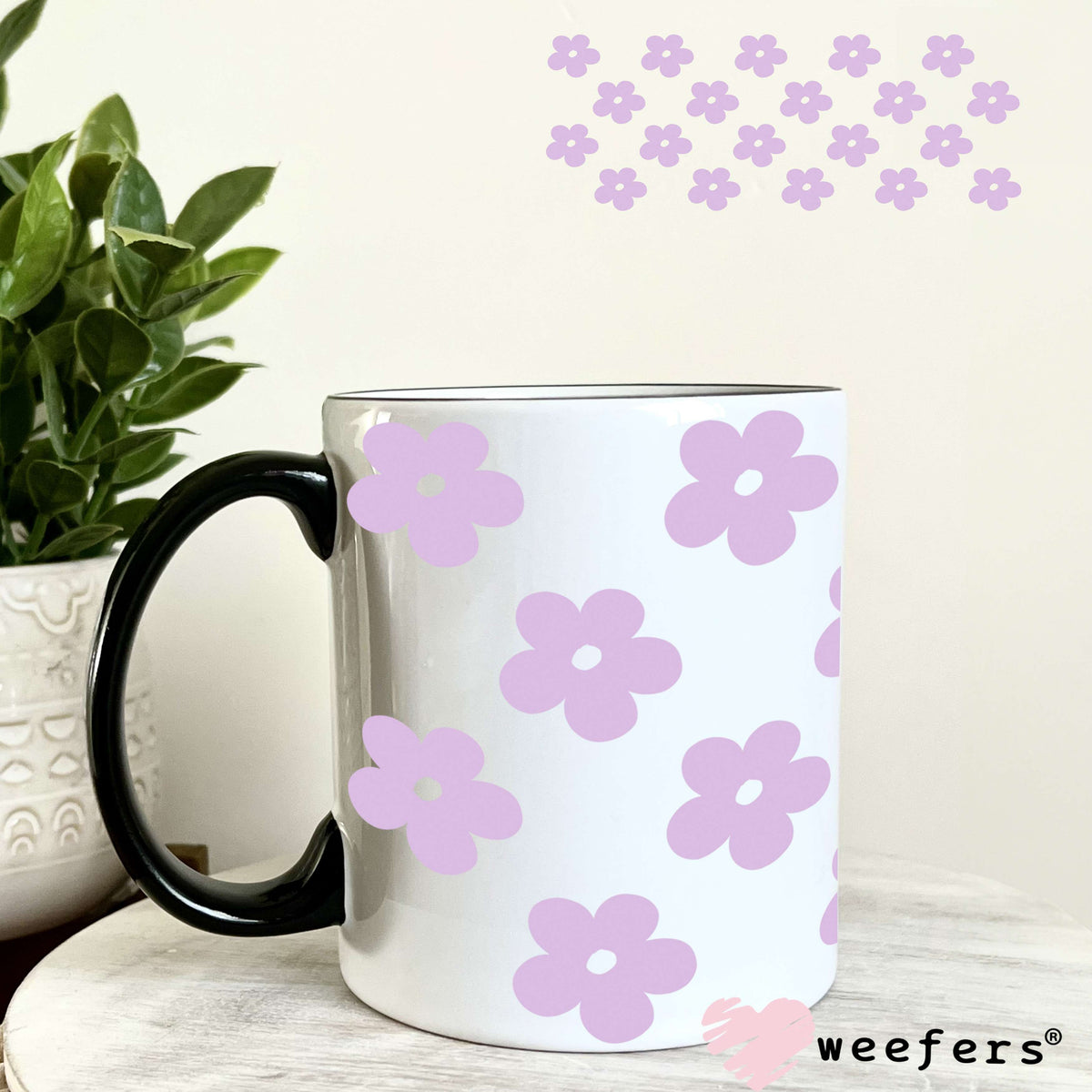 Purple Daisy Flowers UV DTF Cup Wrap 11oz Coffee Mug Weefers