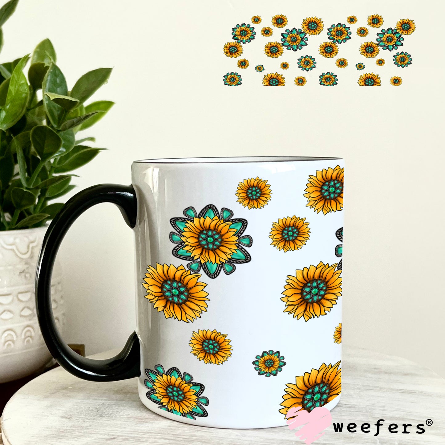 Western Sunflower Flowers UV DTF Cup Wrap 11oz Coffee Mug Weefers