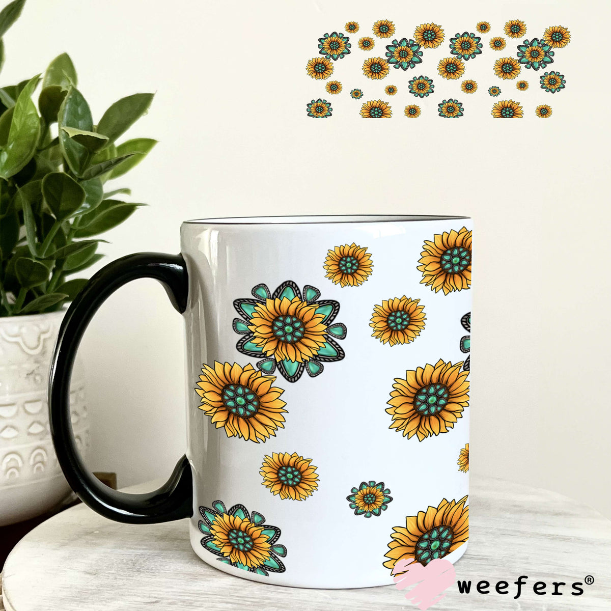 Western Sunflower Flowers UV DTF Cup Wrap 11oz Coffee Mug Weefers