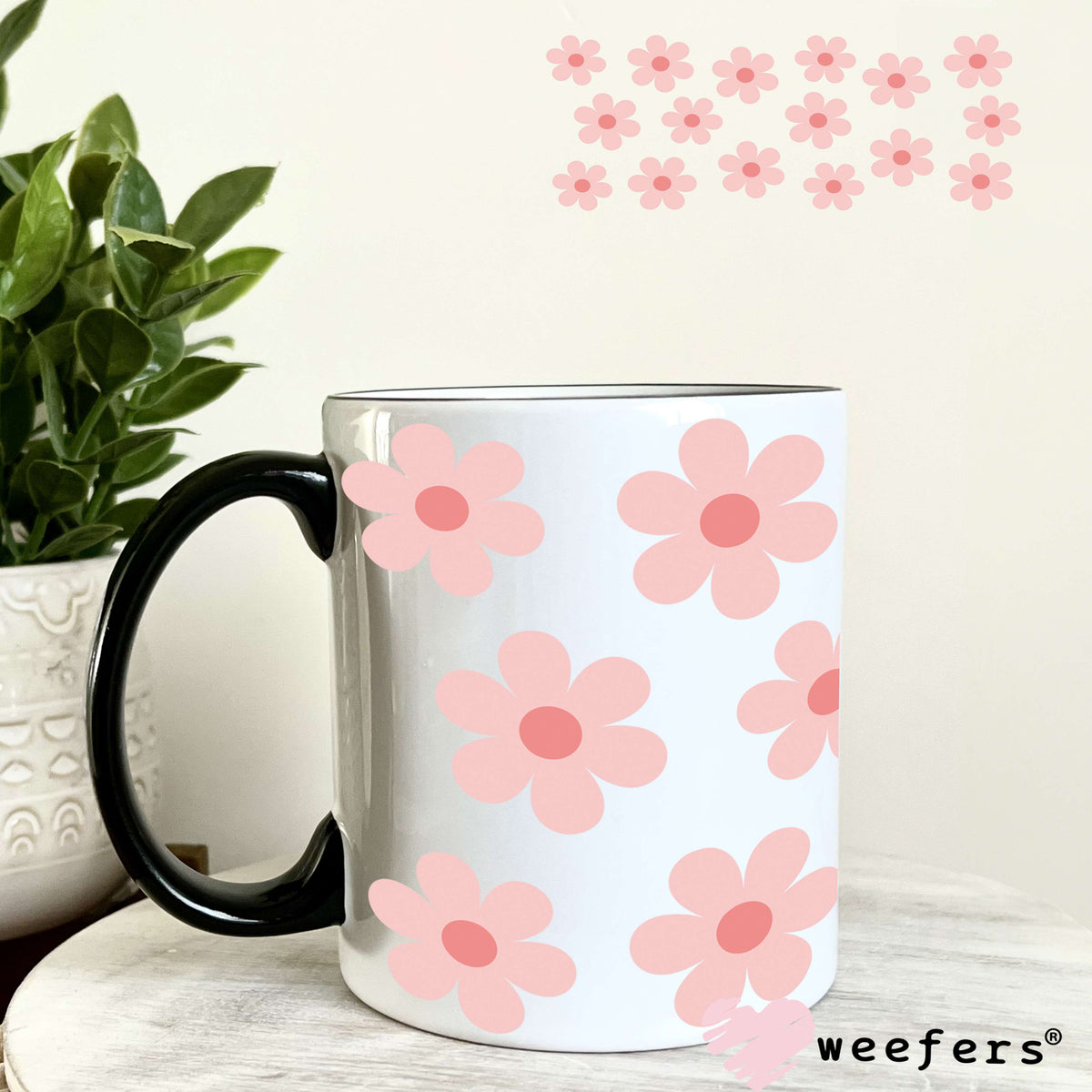Blush Daisy Flowers UV DTF Cup Wrap 11oz Coffee Mug Weefers