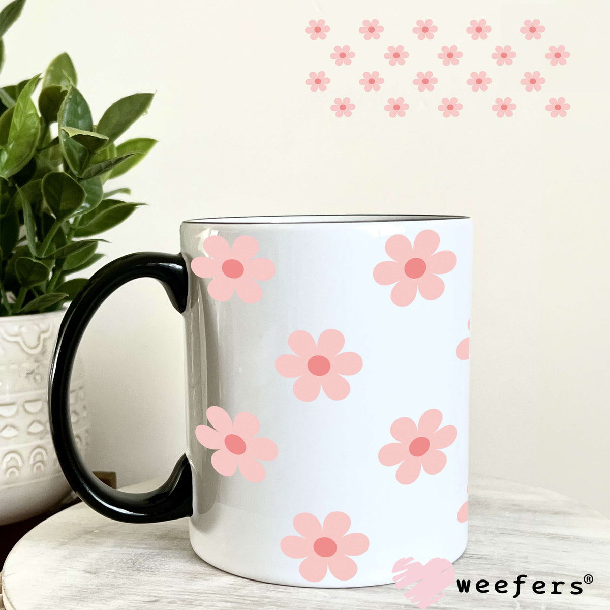 Blush Small Daisy Flowers UV DTF Cup Wrap 11oz Coffee Mug Weefers