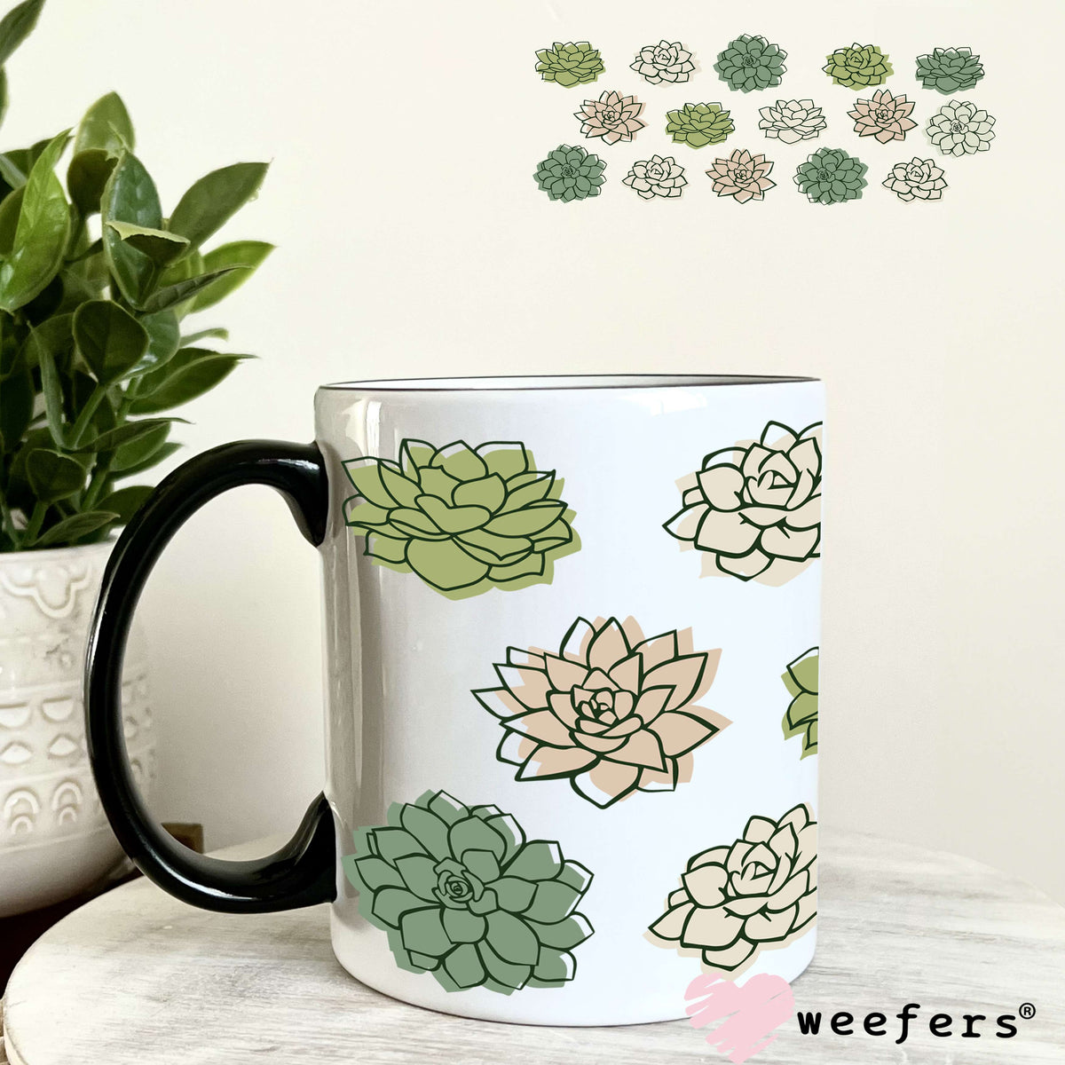 Succulent flowers UV DTF Cup Wrap 11oz Coffee Mug Weefers
