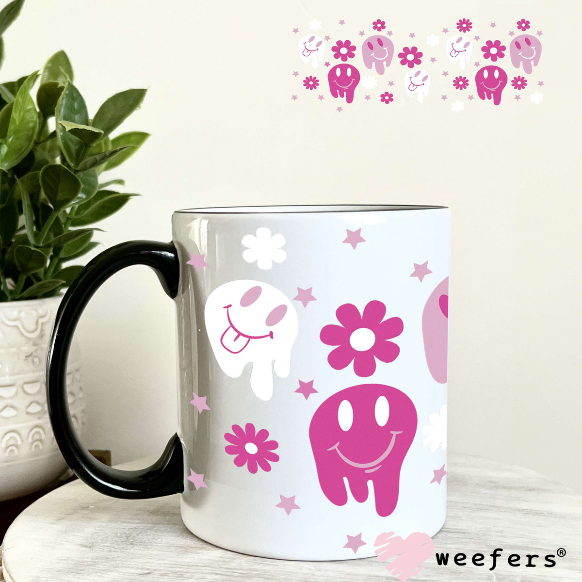 Pink Melting Faces UV DTF Cup Wrap 11oz Coffee Mug Weefers