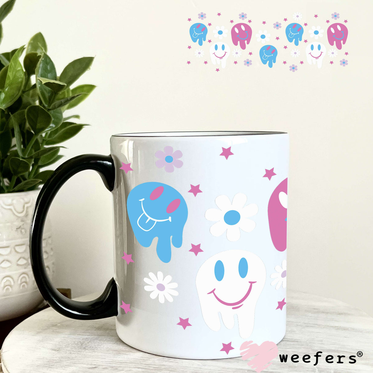 Pink and Blue Melting Faces UV DTF Cup Wrap 11oz Coffee Mug Weefers