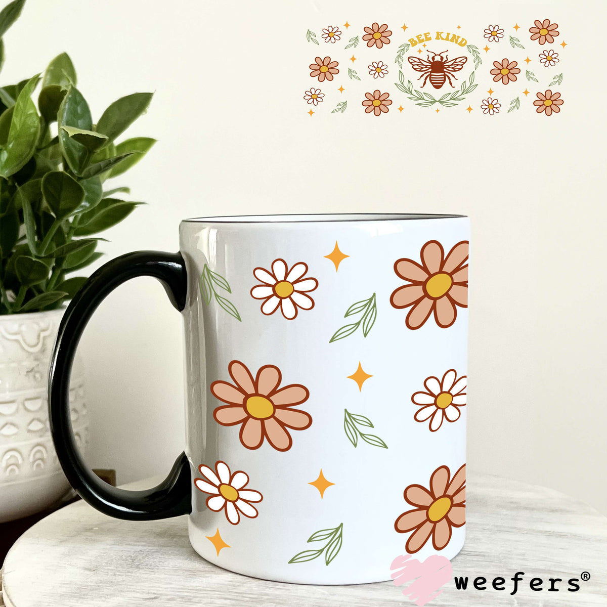 Bee Kind Flowers UV DTF Cup Wrap 11oz Coffee Mug Weefers