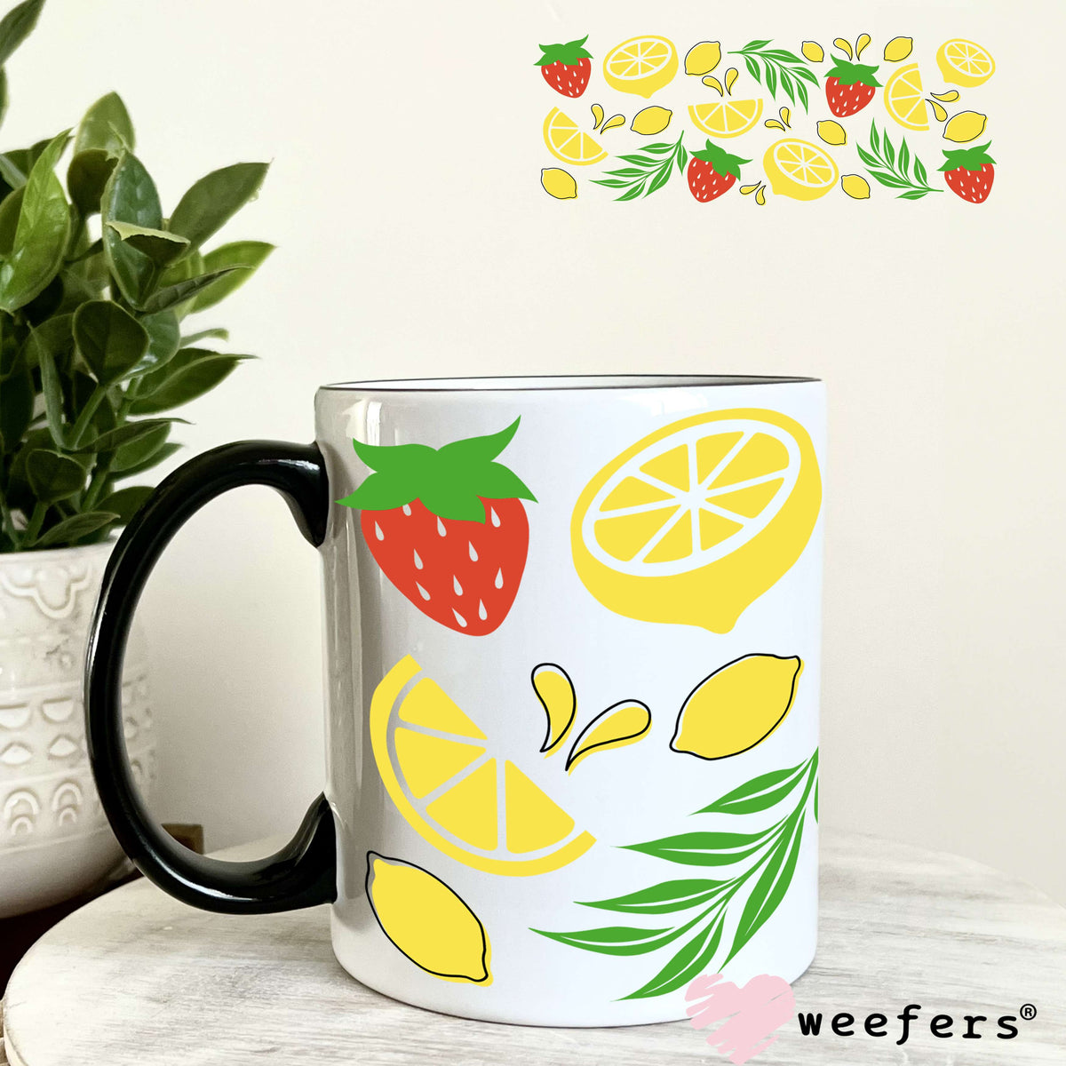 Lemons and Strawberries UV DTF Cup Wrap 11oz Coffee Mug Weefers