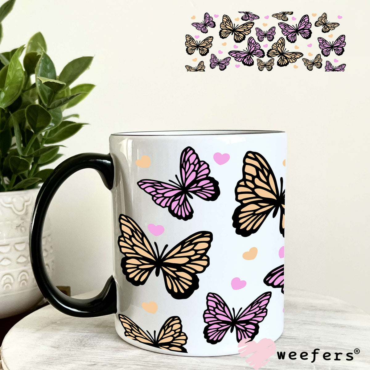 Purple and Yellow Butterflies UV DTF Cup Wrap 11oz Coffee Mug Weefers