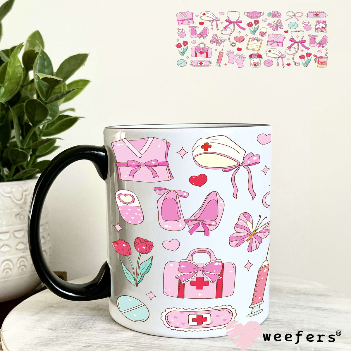 Pink Nurse Essentials UV DTF Cup Wrap 11oz Coffee Mug Weefers