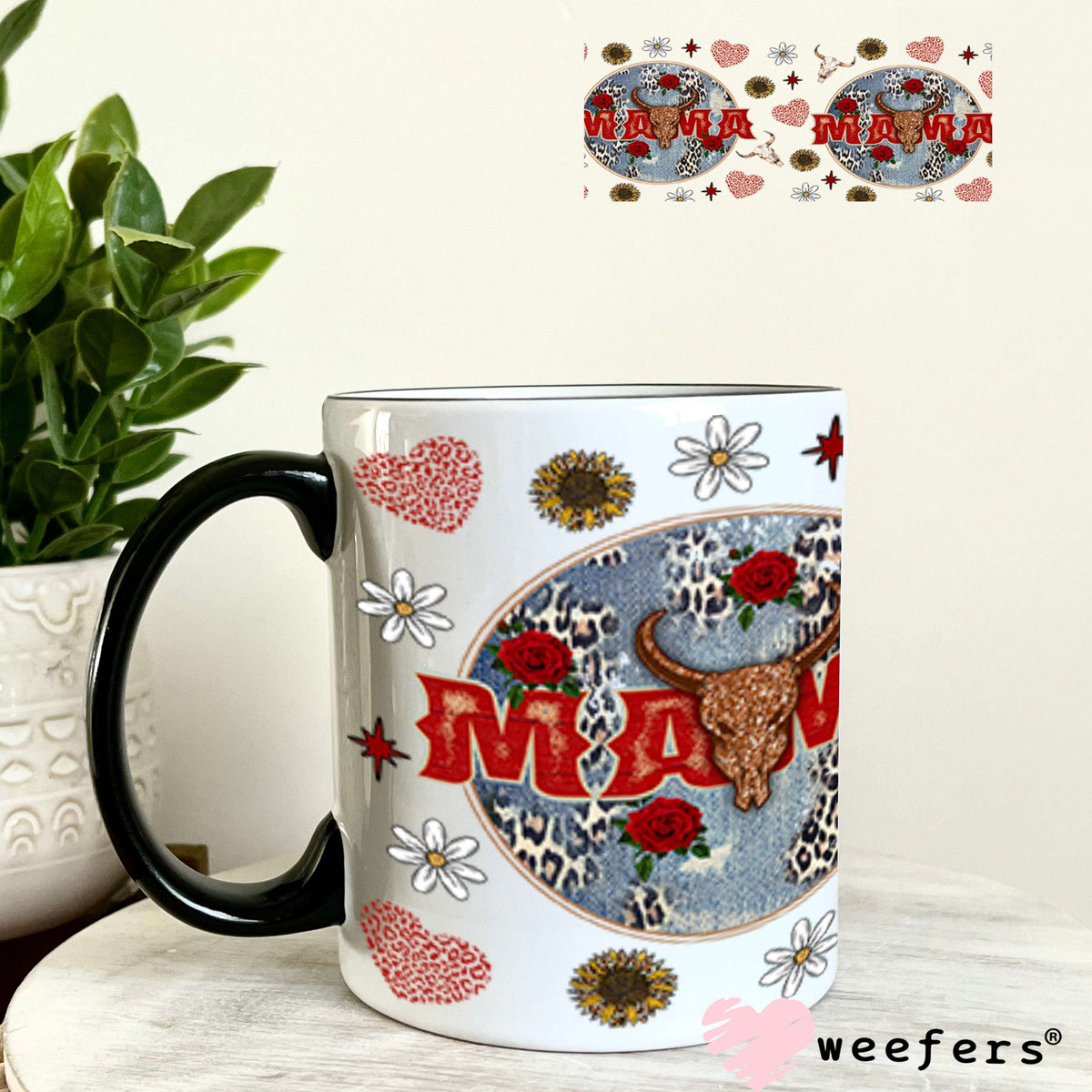 Red Mama Denim Round UV DTF Cup Wrap - WEEFERS EXCLUSIVE WRAP 11oz Coffee Mug Cup Wrap Weefers