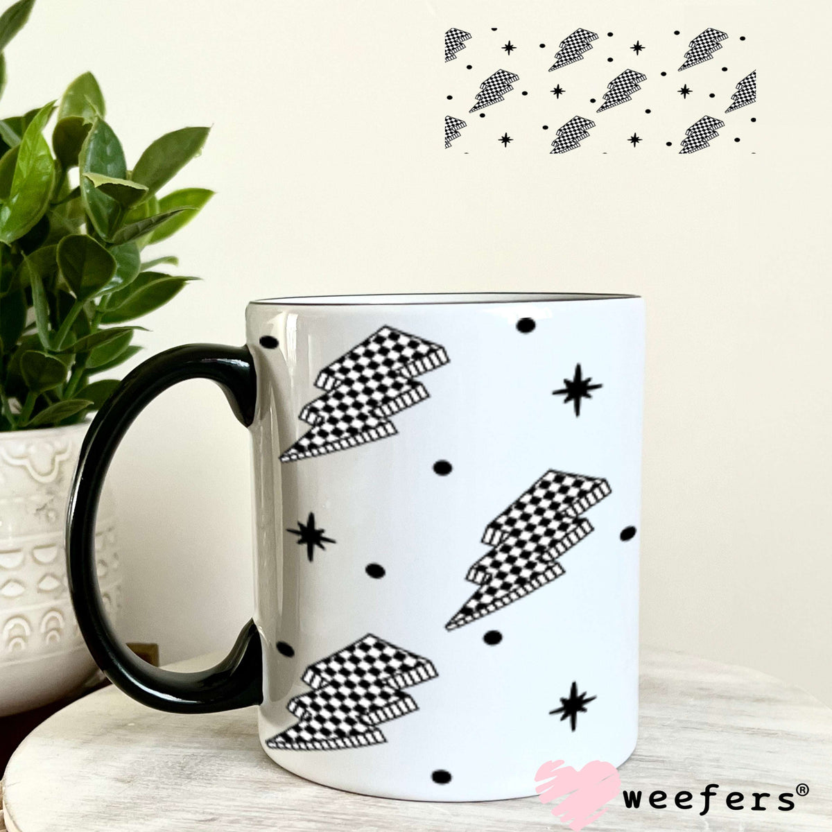 Black and White Checkered Lightening Bolts UV DTF Cup Wrap - WEEFERS EXCLUSIVE WRAP 11oz Coffee Mug Cup Wrap Weefers