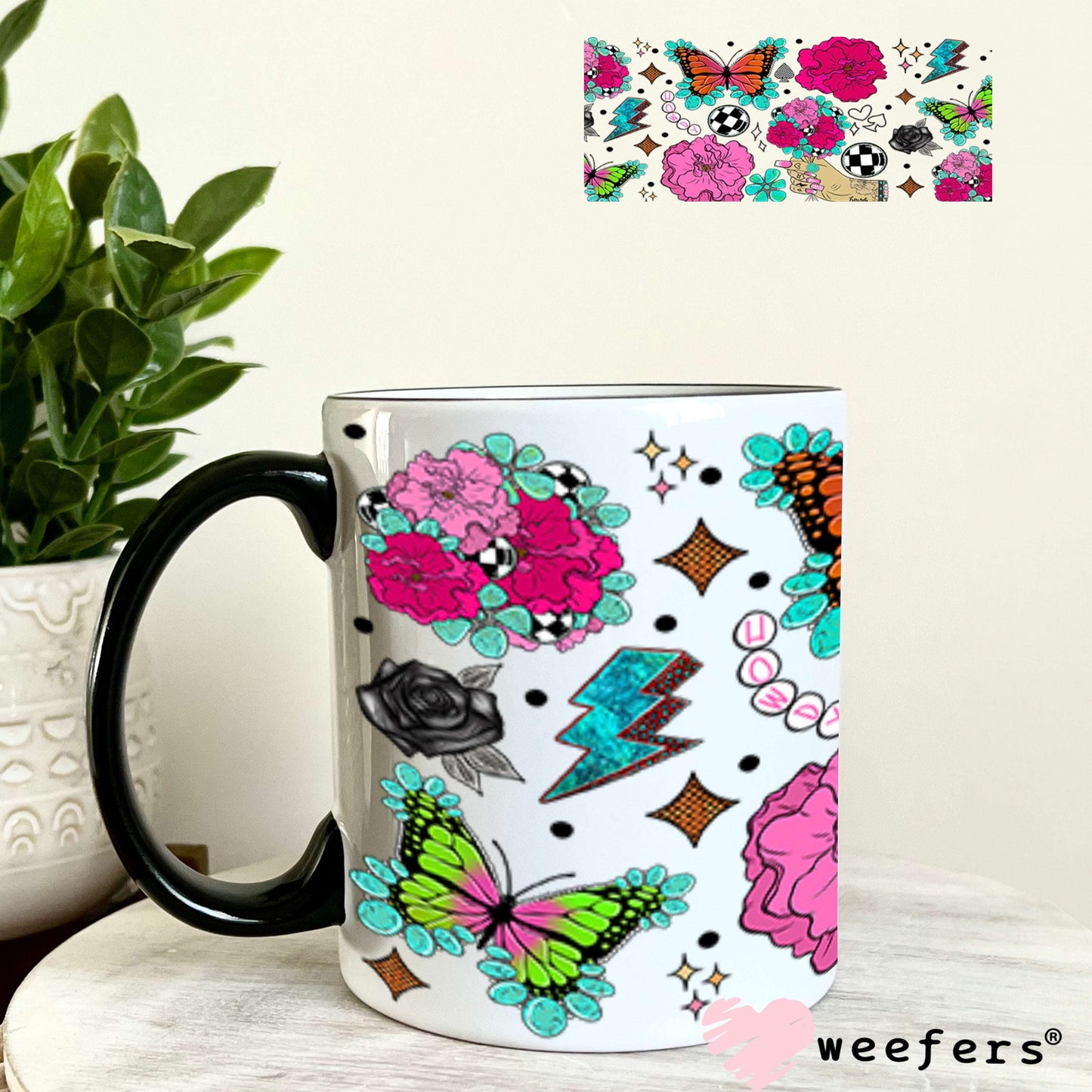 Howdy Pink Flowers Butterflies UV DTF Cup Wrap - WEEFERS EXCLUSIVE WRAP 11oz Coffee Mug Cup Wrap Weefers