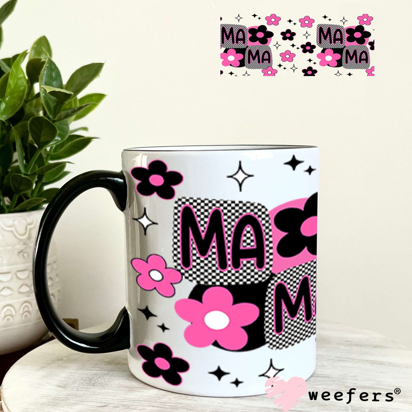 Mama Pink and Black Flowers UV DTF Cup Wrap - Weefers® Exclusive 11oz Coffee Mug Cup Wrap Weefers