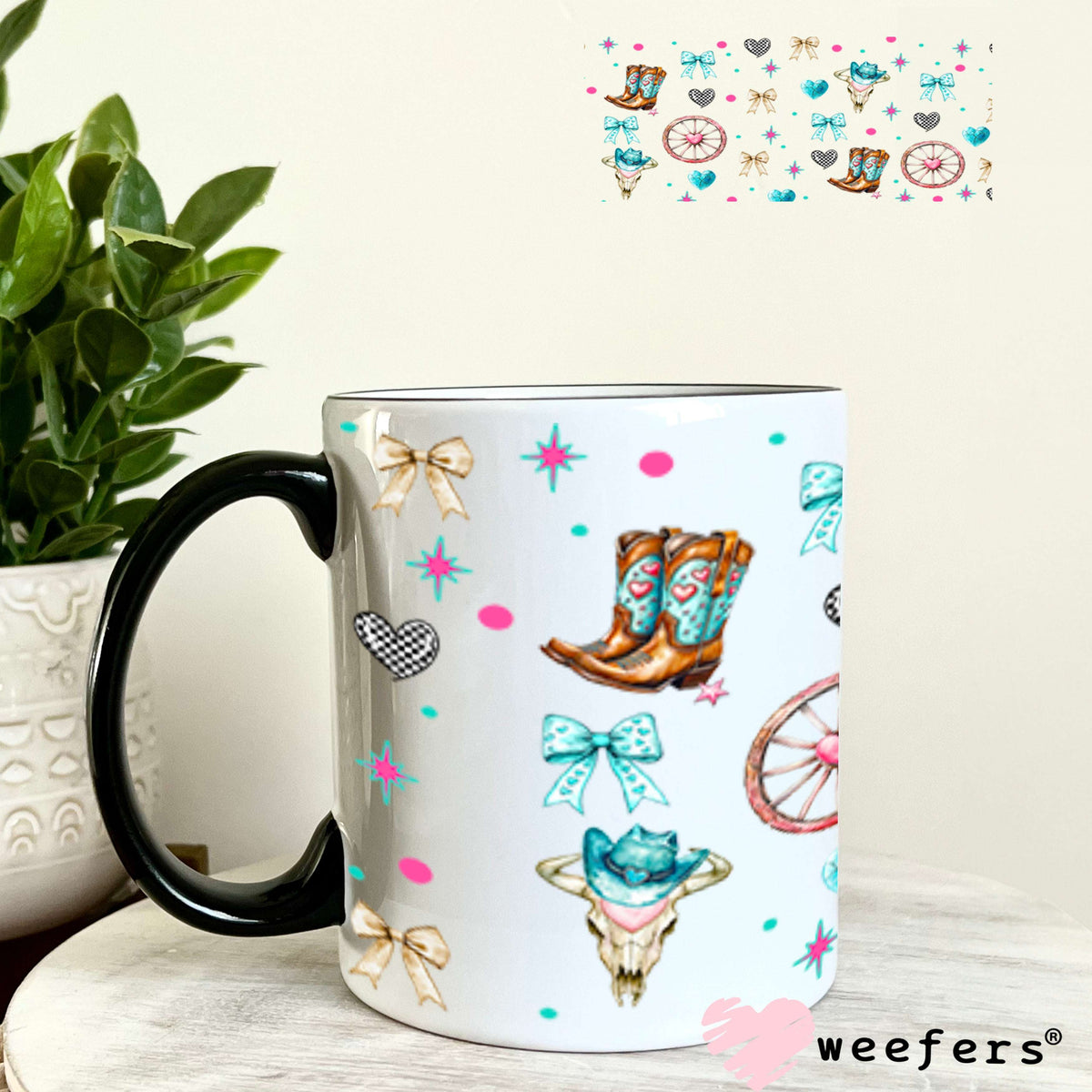 Hey There Cowboy Teal and Pink Sidekick UV DTF Cup Wrap - WEEFERS EXCLUSIVE WRAP 11oz Coffee Mug Cup Wrap Weefers