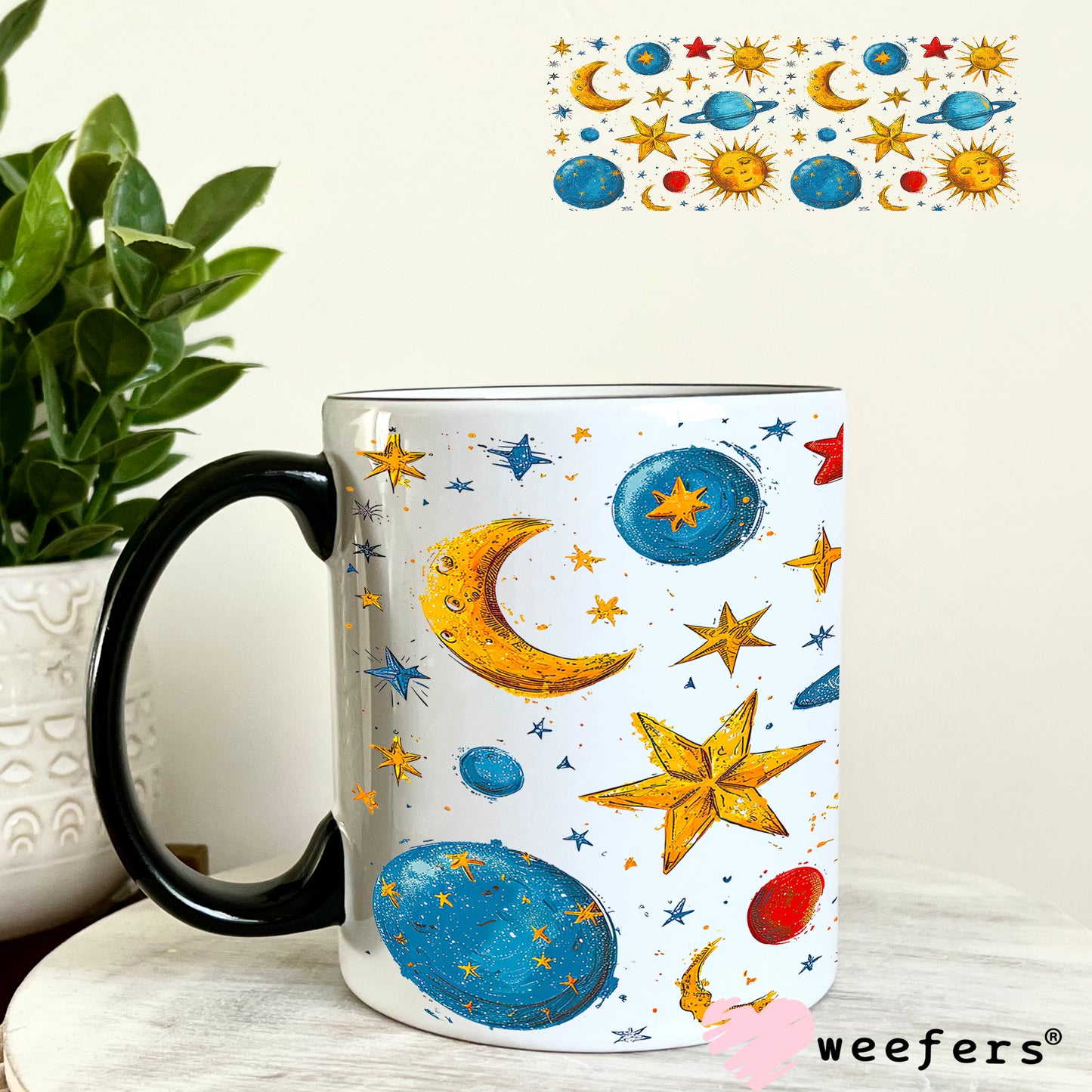 Stars Suns and Moons UV DTF Cup Wrap 11oz Coffee Mug Weefers
