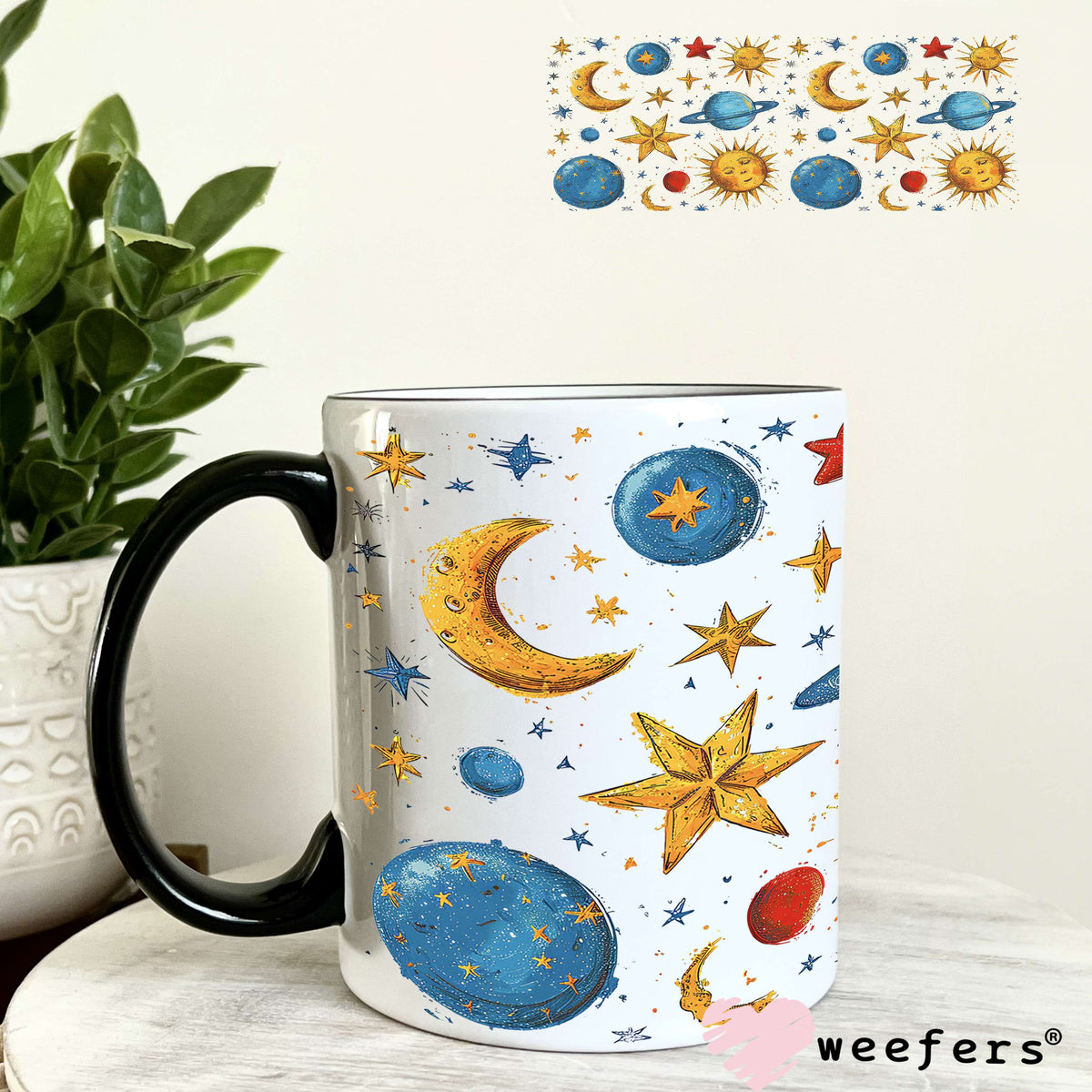 Stars Suns and Moons UV DTF Cup Wrap 11oz Coffee Mug Weefers