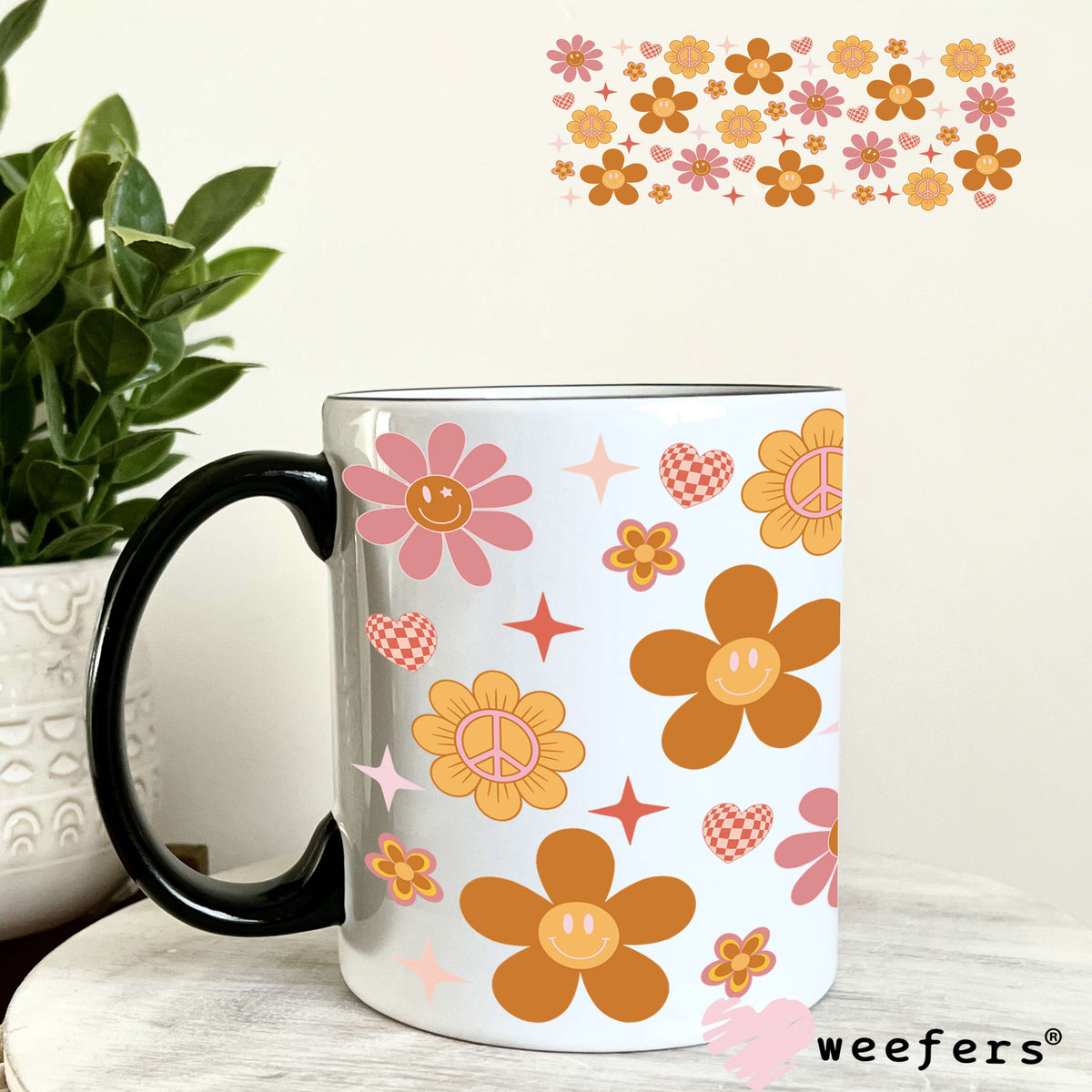 Orange and Pink Daisies UV DTF Cup Wrap 11oz Coffee Mug Weefers