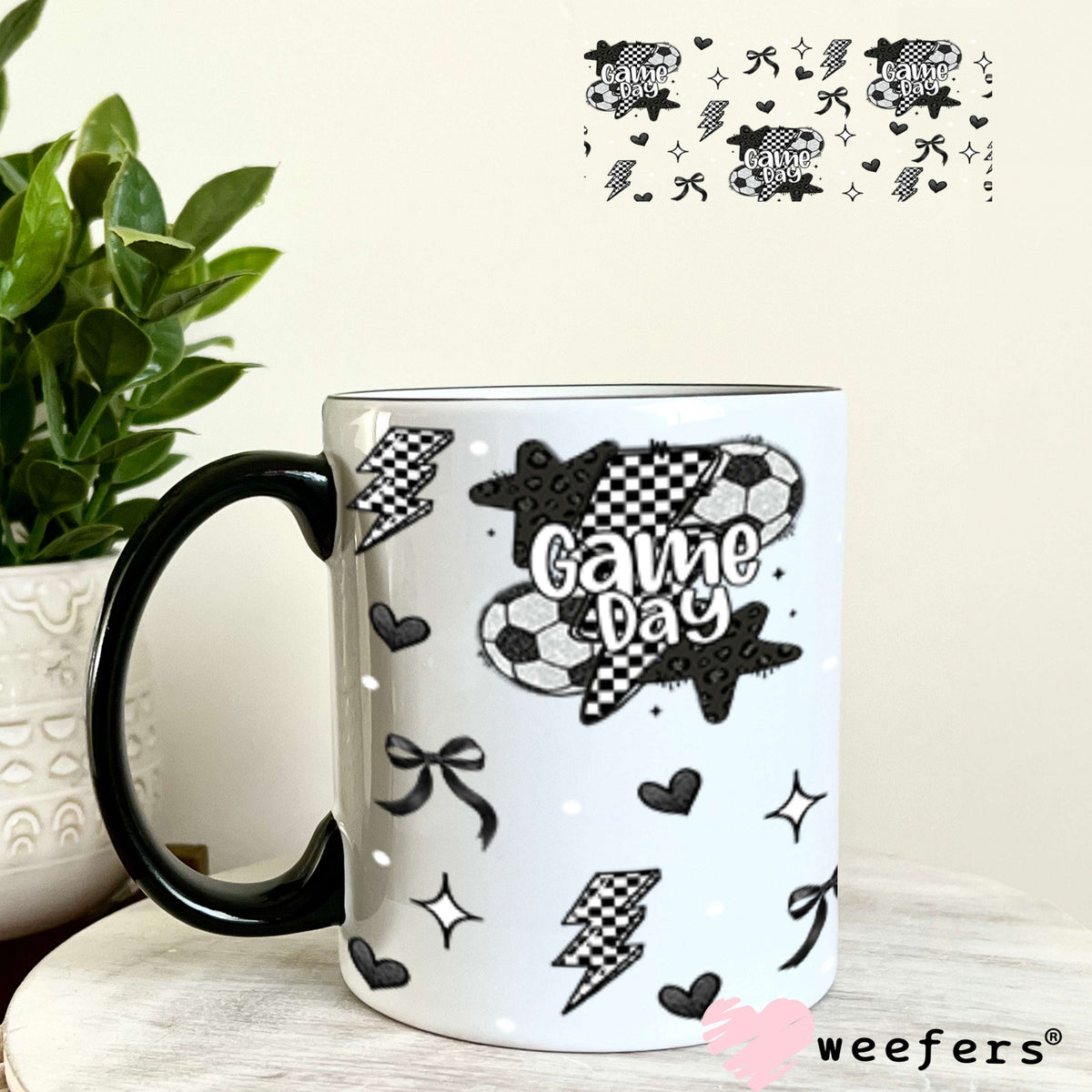 Game Day Soccer Black Checkered Lightening Bolts UV DTF Cup Wrap - WEEFERS EXCLUSIVE WRAP 11oz Coffee Mug Cup Wrap Weefers