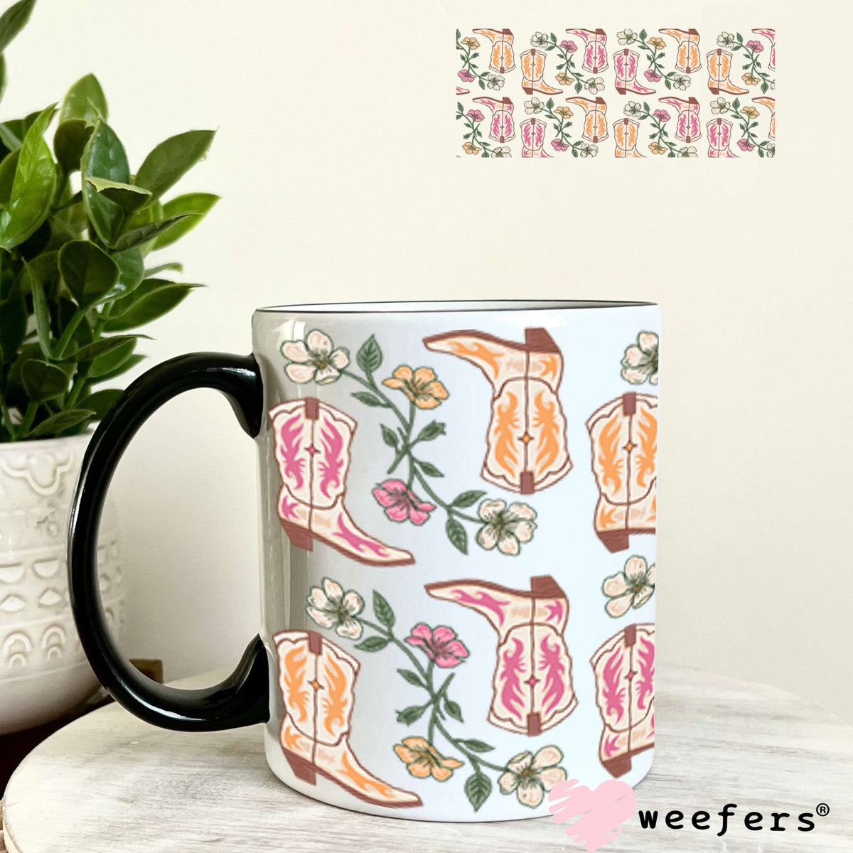 Cowgirl Boots Peach and Pink UV DTF Cup Wrap - WEEFERS EXCLUSIVE WRAP 11oz Coffee Mug Cup Wrap Weefers