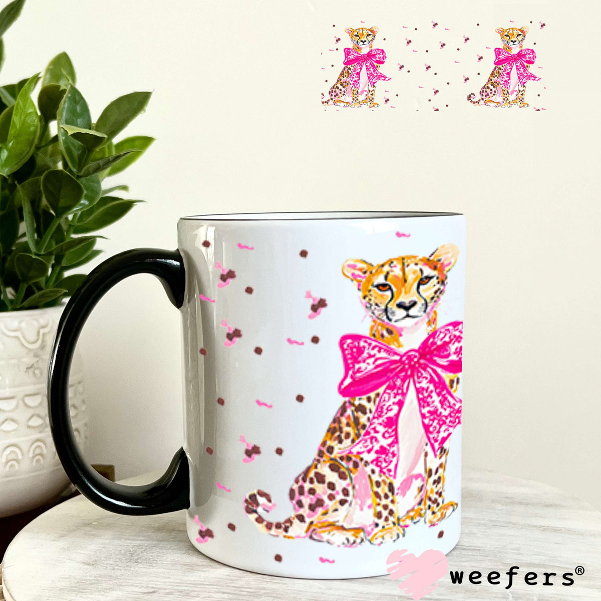 Pink Bow Jaguar UV DTF Cup Wrap - WEEFERS EXCLUSIVE WRAP 11oz Coffee Mug Cup Wrap Weefers
